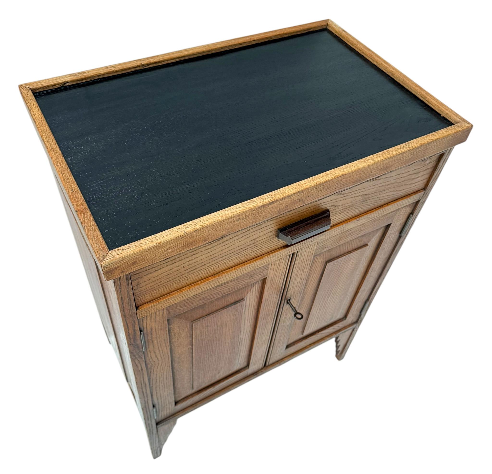 Oak Art Deco Amsterdamse School Cabinet with Black Lacquered Top, 1920s For Sale