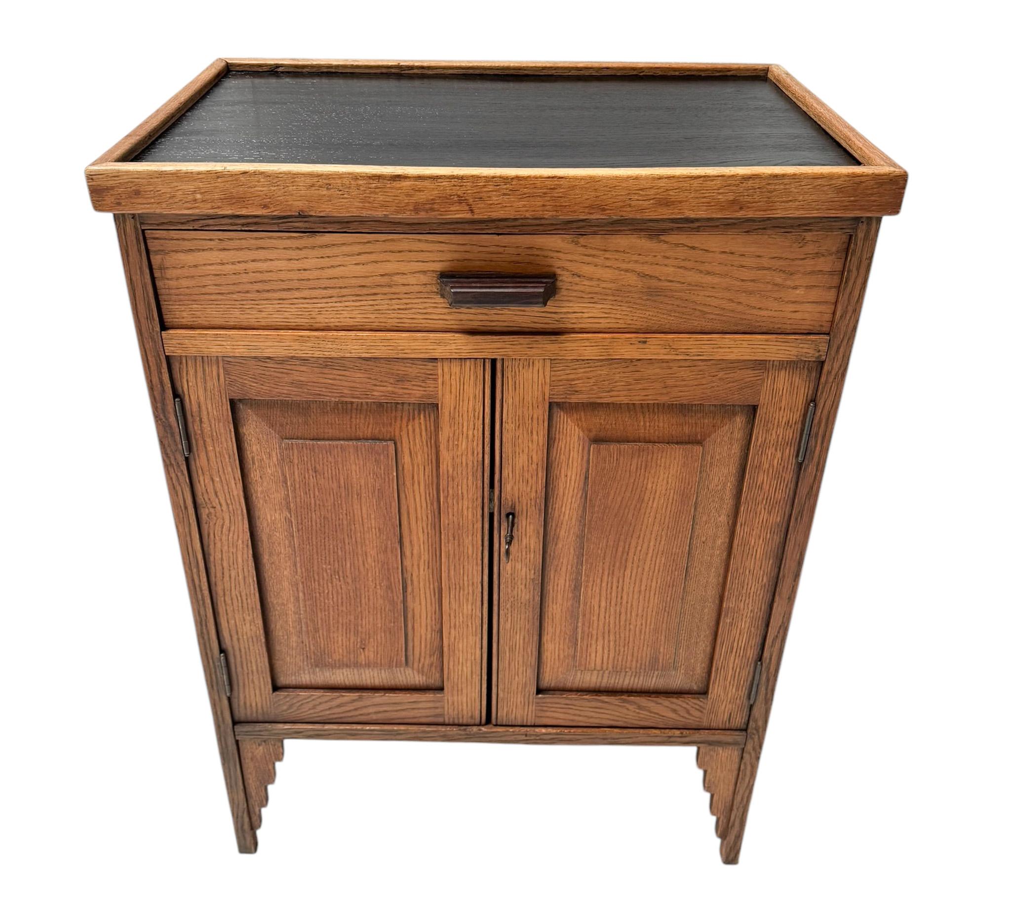 Art Deco Amsterdamse School Cabinet with Black Lacquered Top, 1920s For Sale 1