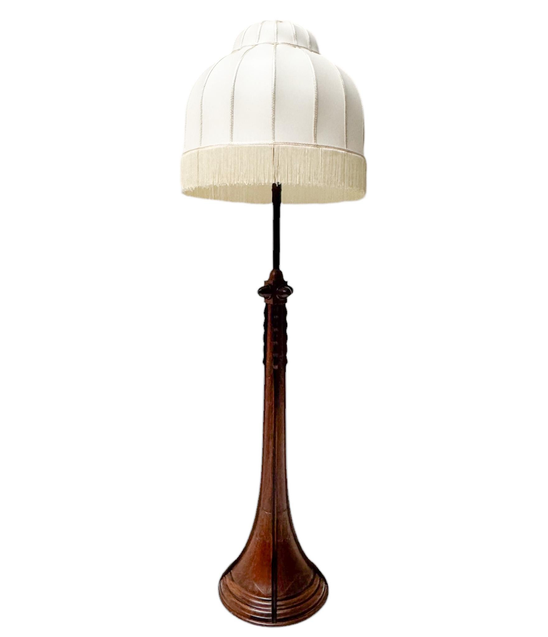 Dutch Art Deco Amsterdamse School Floor Lamp with Silk Shade, 1920s