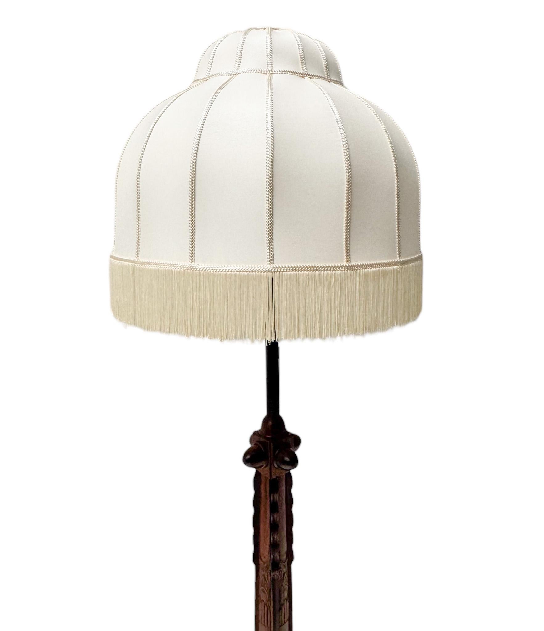 Art Deco Amsterdamse School Floor Lamp with Silk Shade, 1920s 1