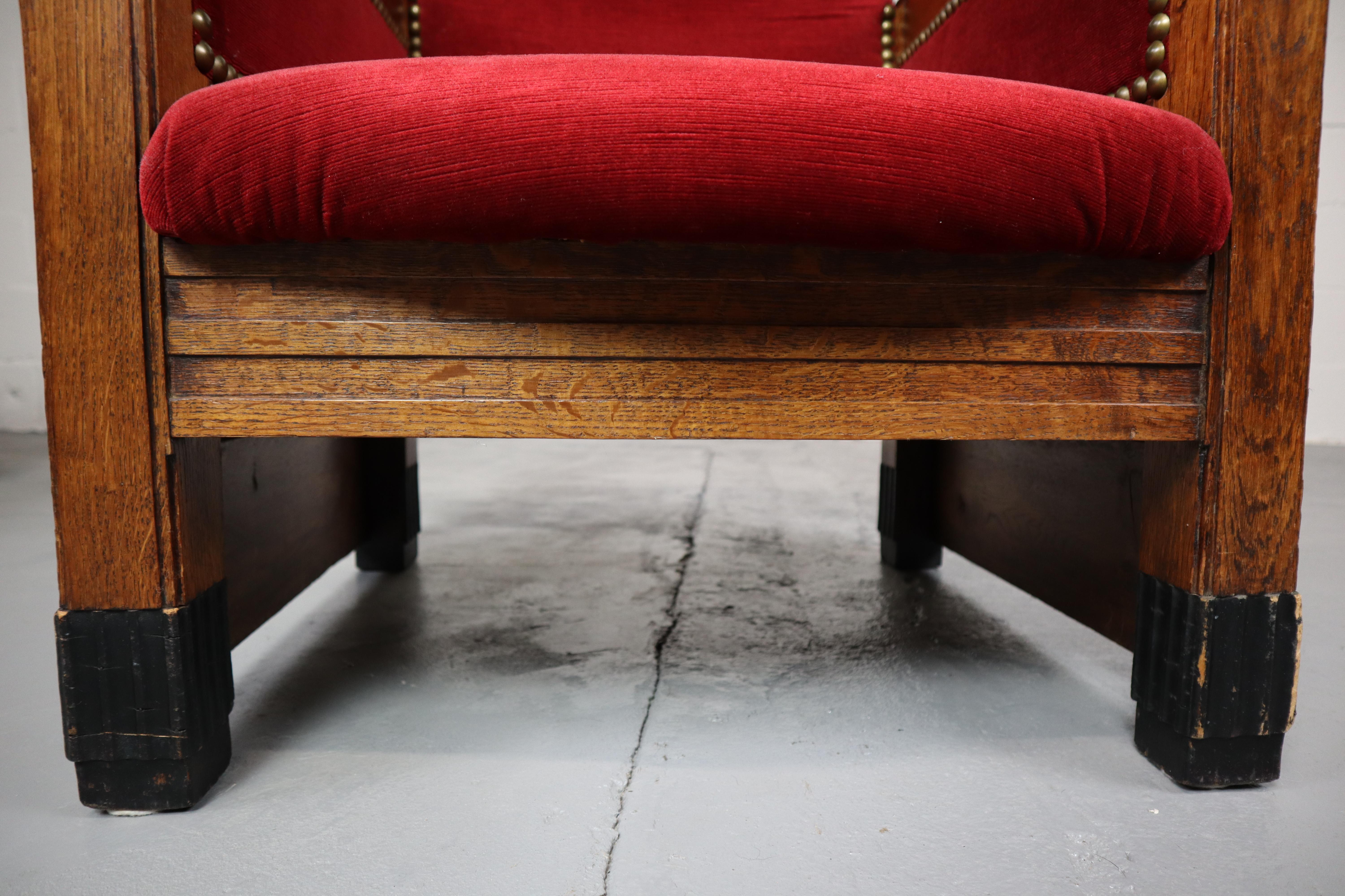 Fauteuils Art Déco Amsterdamse School en chêne et velours 2