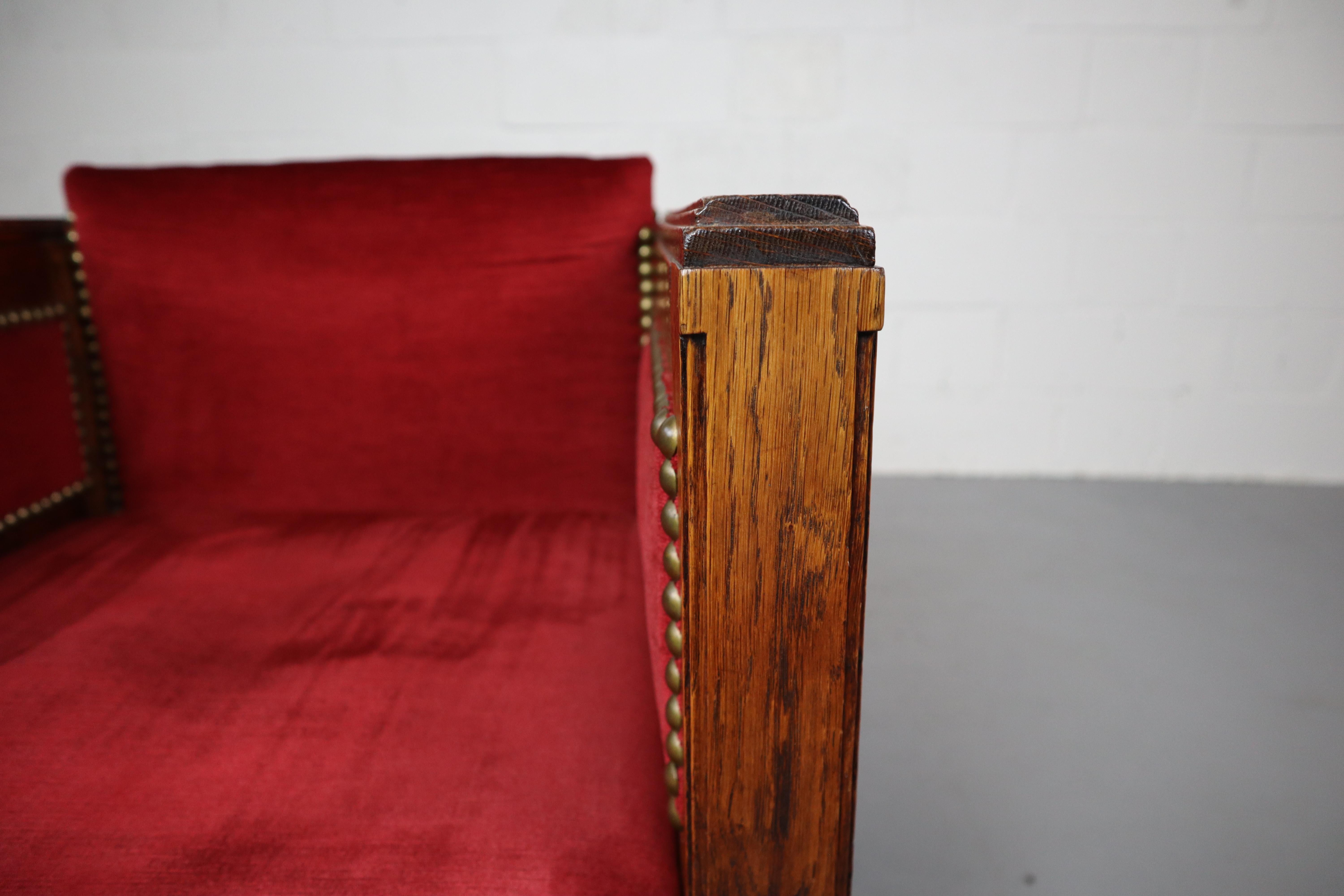 Fauteuils Art Déco Amsterdamse School en chêne et velours 3