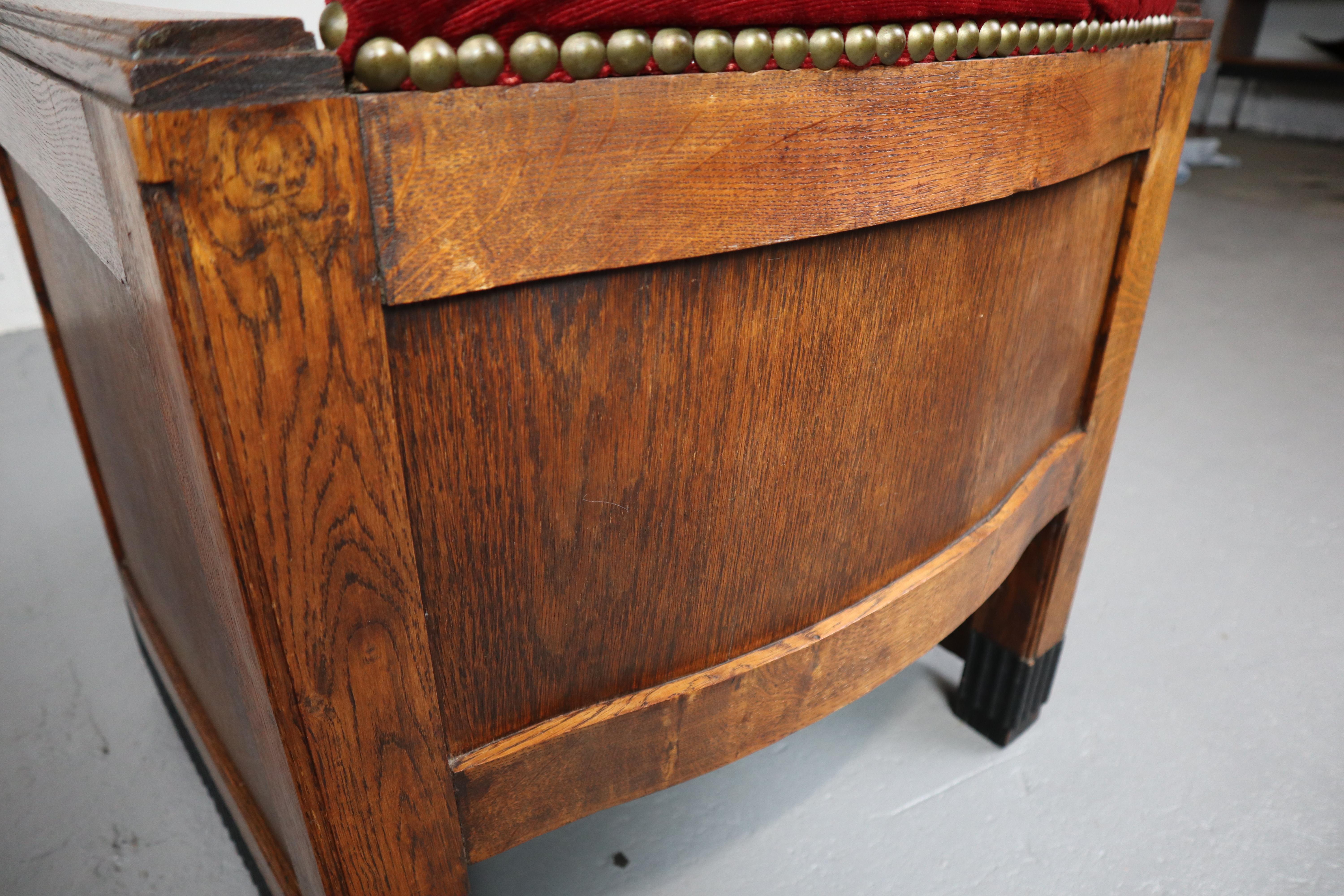 Fauteuils Art Déco Amsterdamse School en chêne et velours 6