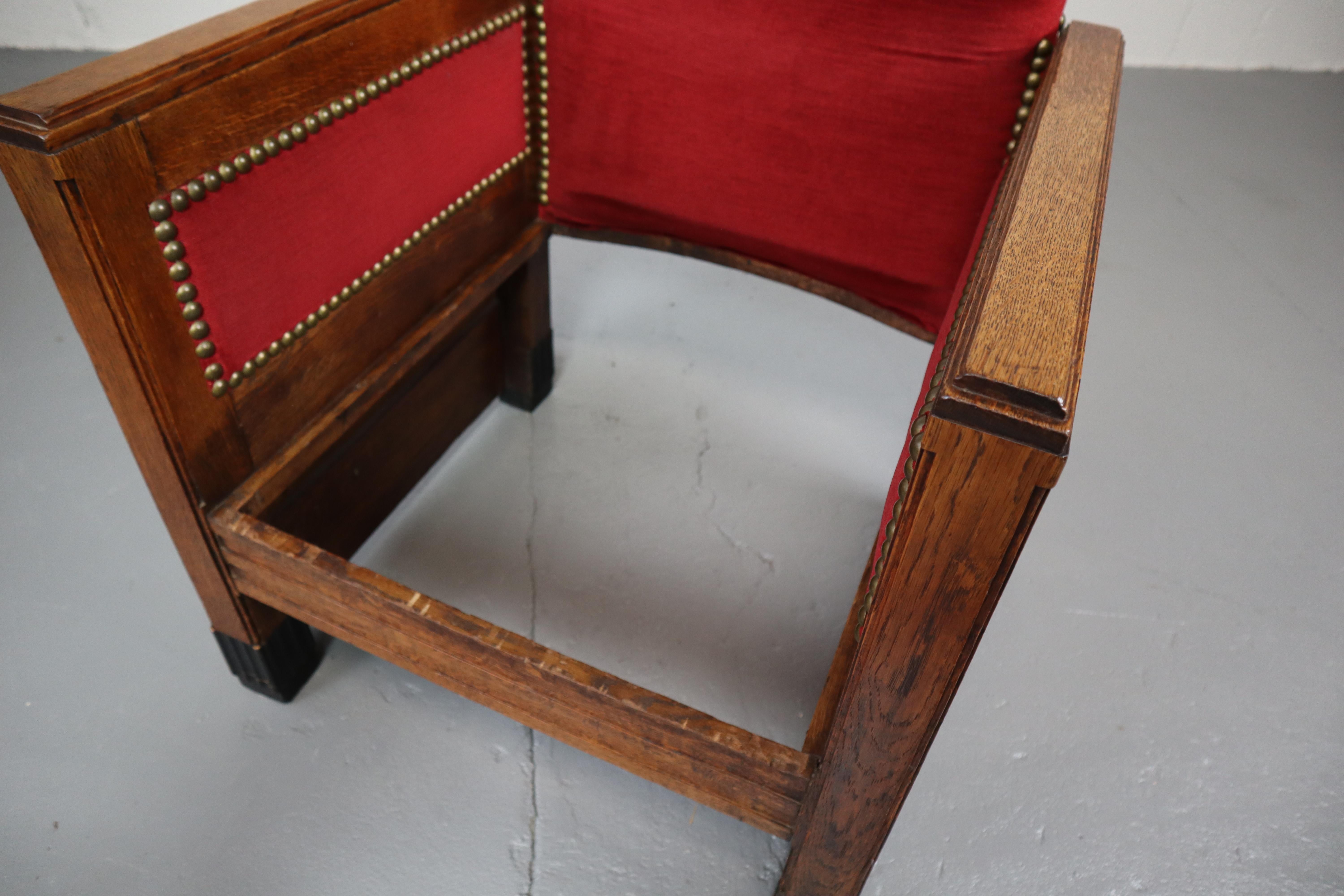 Art Deco Amsterdamse School Oak and Velours Armchairs For Sale 11