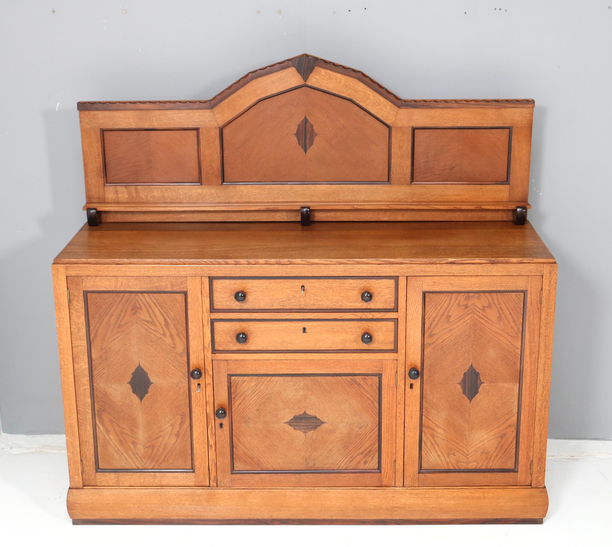 Art Déco Credenza o credenza in quercia Art Deco Amsterdamse School di Fa. Perforazione, 1924 in vendita