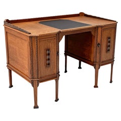 Antique Art Deco Amsterdamse School Oak Pedestal Desk, 1920s