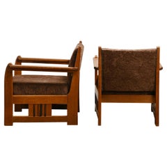 Art Deco Amsterdamse School Pair Oak Armchairs, Netherlands, 1930s