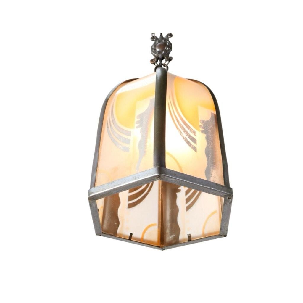 Dutch  Art Deco Amsterdamse School Patinated Brass Pendant Lamp, 1920s For Sale