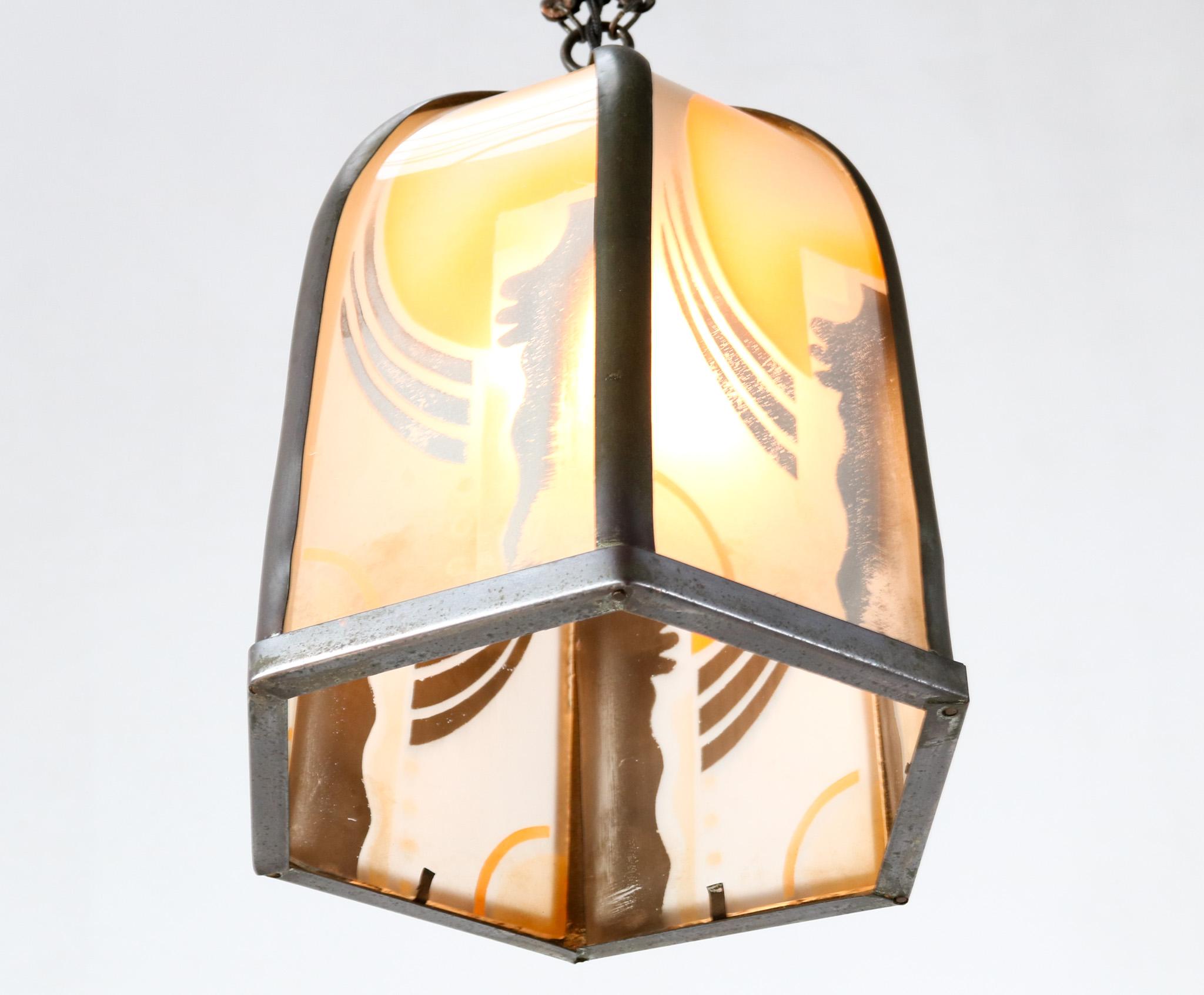  Art Deco Amsterdamse School Patinated Brass Pendant Lamp, 1920s For Sale 3