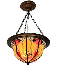 Pendentif en verre teinté de l'école d'Amsterdamse par De Nieuwe Honsel, années 1920