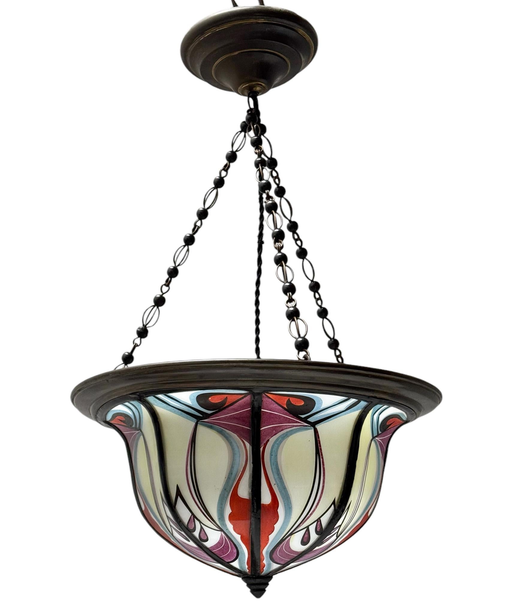 Early 20th Century Art Deco Amsterdamse School Stained Glass Pendant by De Nieuwe Honsel, 1920s