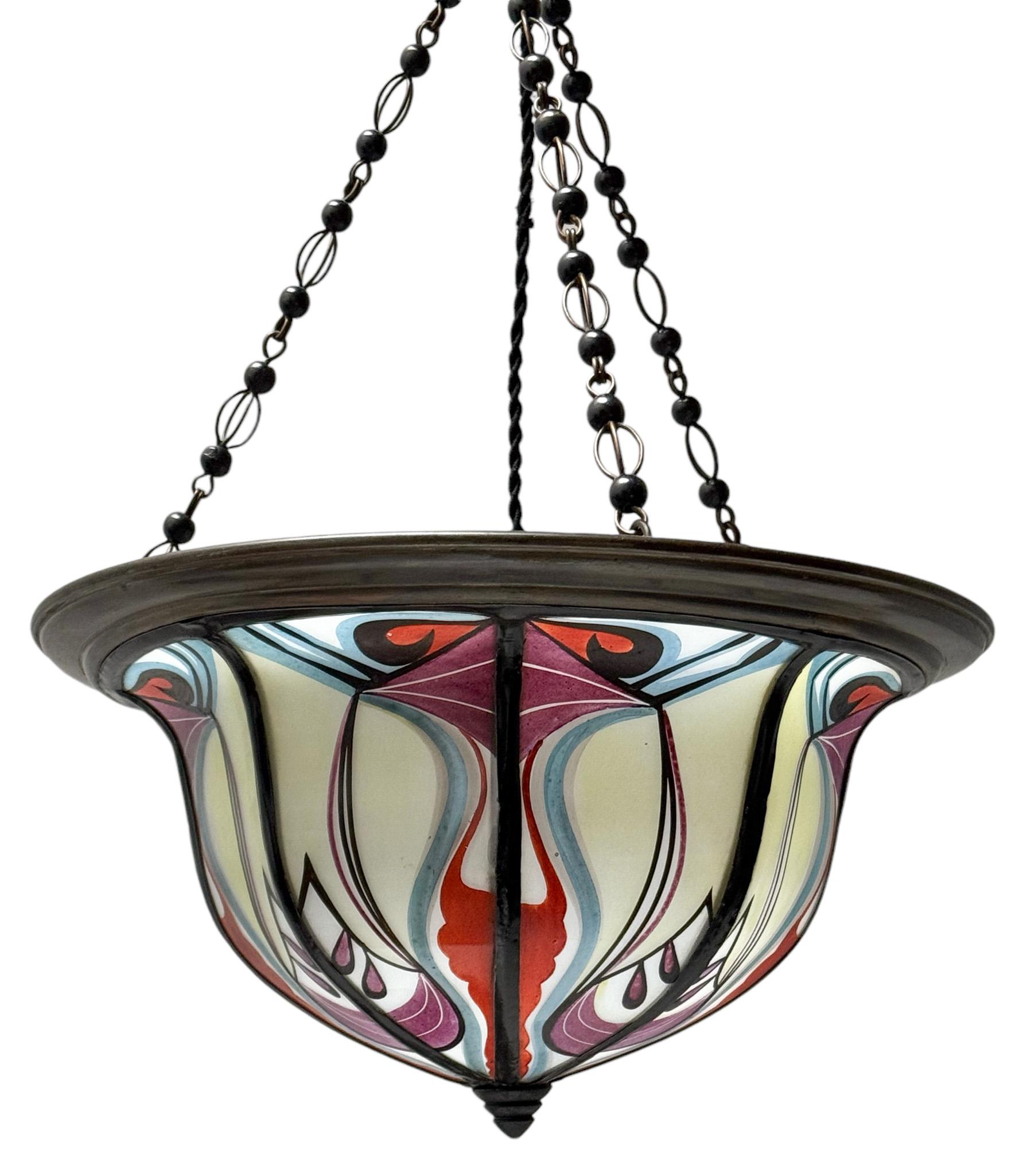 Art Deco Amsterdamse School Stained Glass Pendant by De Nieuwe Honsel, 1920s 1