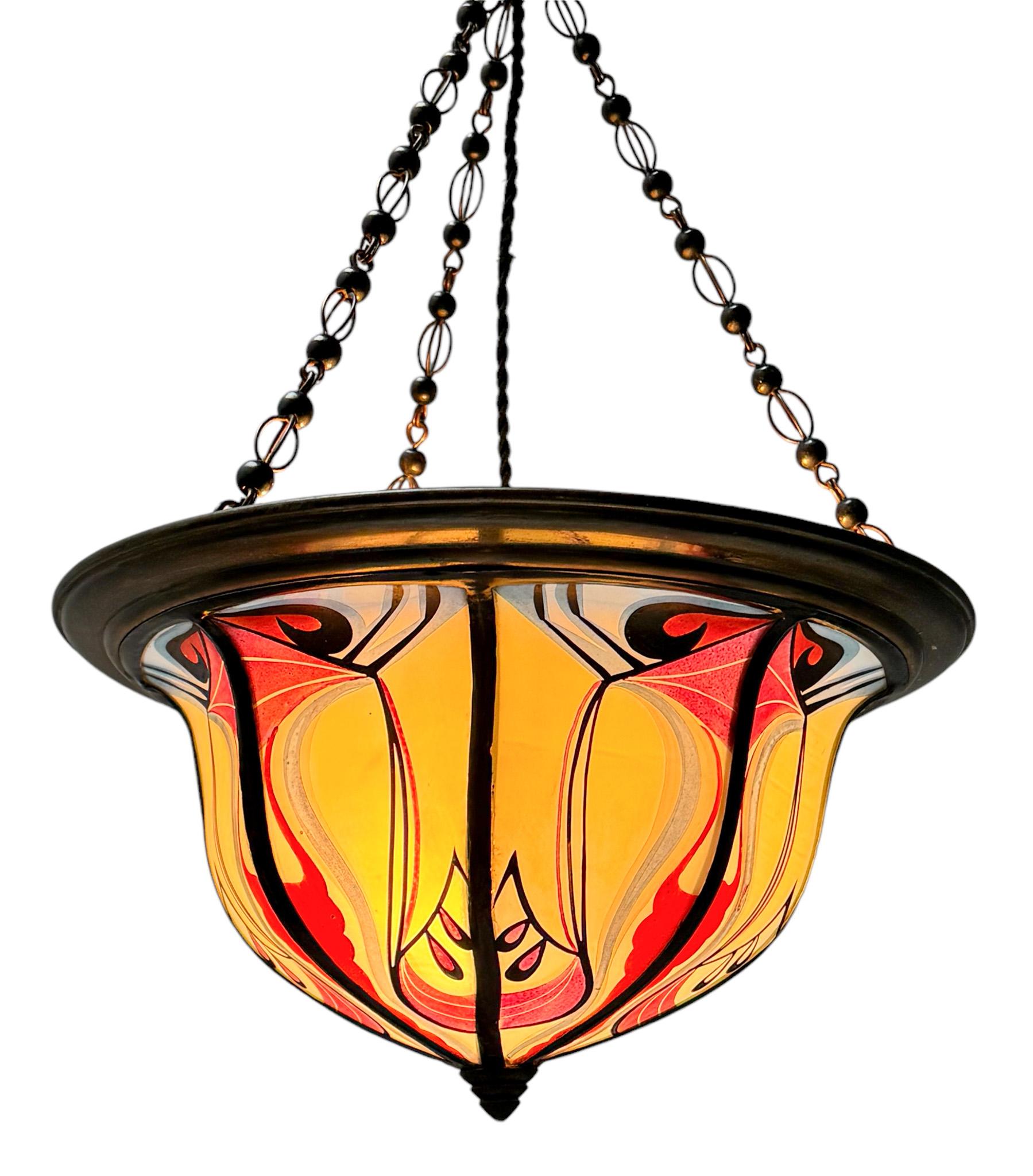 Art Deco Amsterdamse School Stained Glass Pendant by De Nieuwe Honsel, 1920s 4