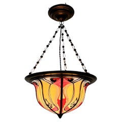 Art Deco Amsterdamse School Stained Glass Pendant by De Nieuwe Honsel, 1920s