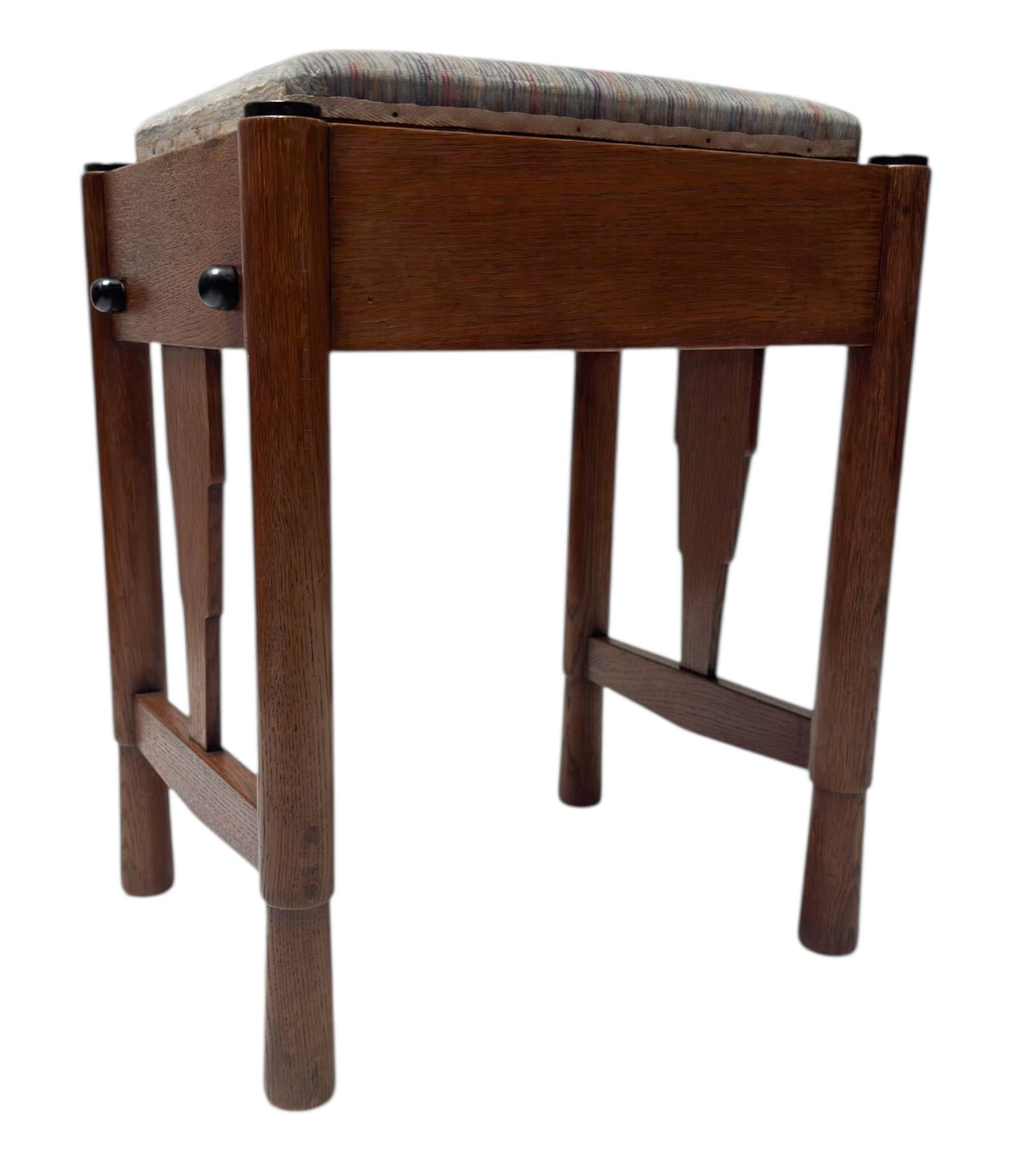 Macassar Tabouret d'école Amsterdamse Art Deco avec siège réglable, années 1920 en vente