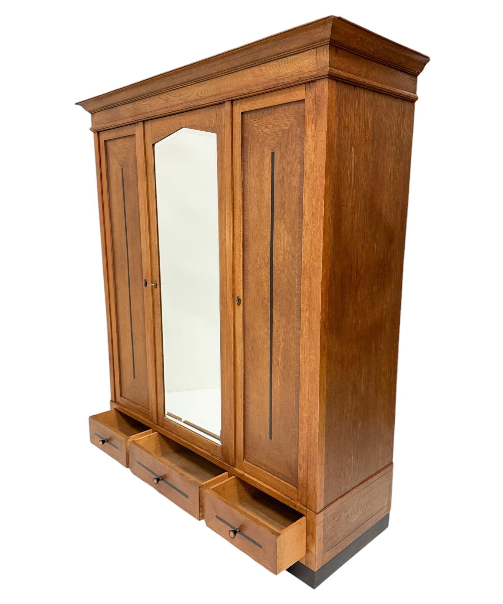 Early 20th Century Art Deco Amsterdamse School Three-Door Armoire or Wardrobe, 1920s For Sale
