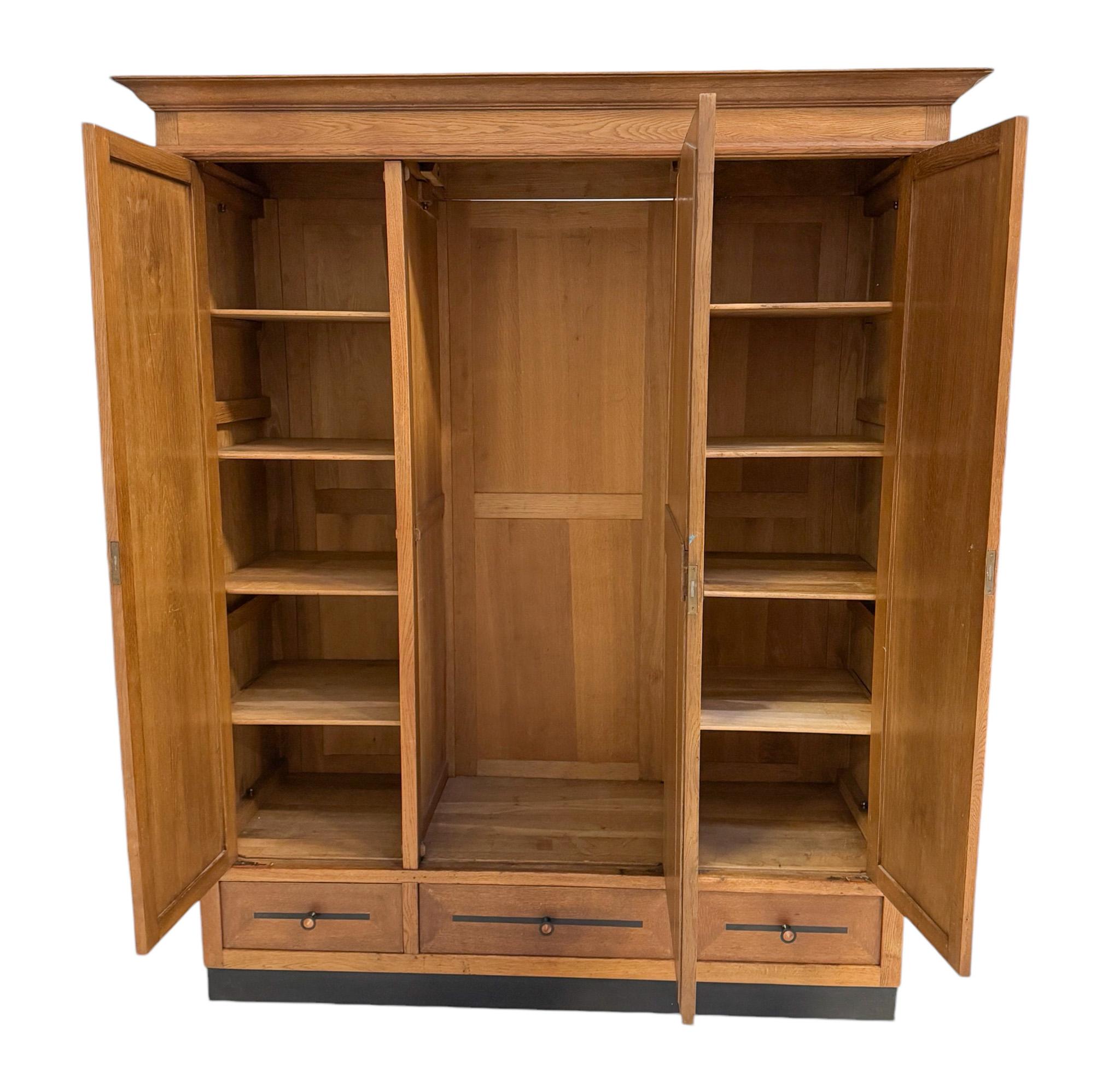 Mirror Art Deco Amsterdamse School Three-Door Armoire or Wardrobe, 1920s For Sale