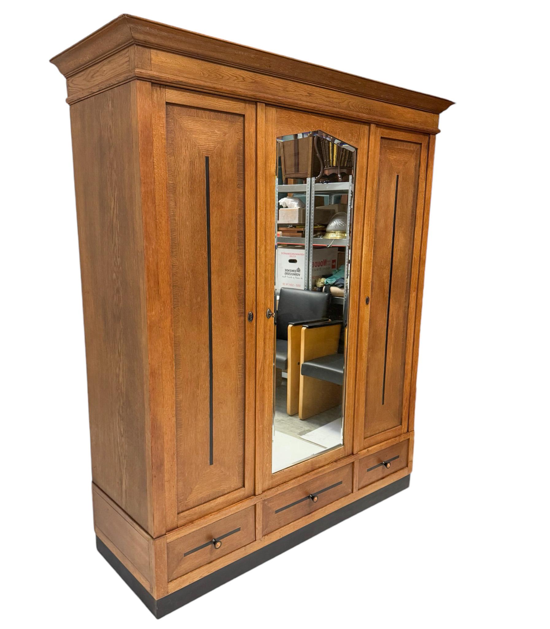 Art Deco Amsterdamse School Three-Door Armoire or Wardrobe, 1920s For Sale 1