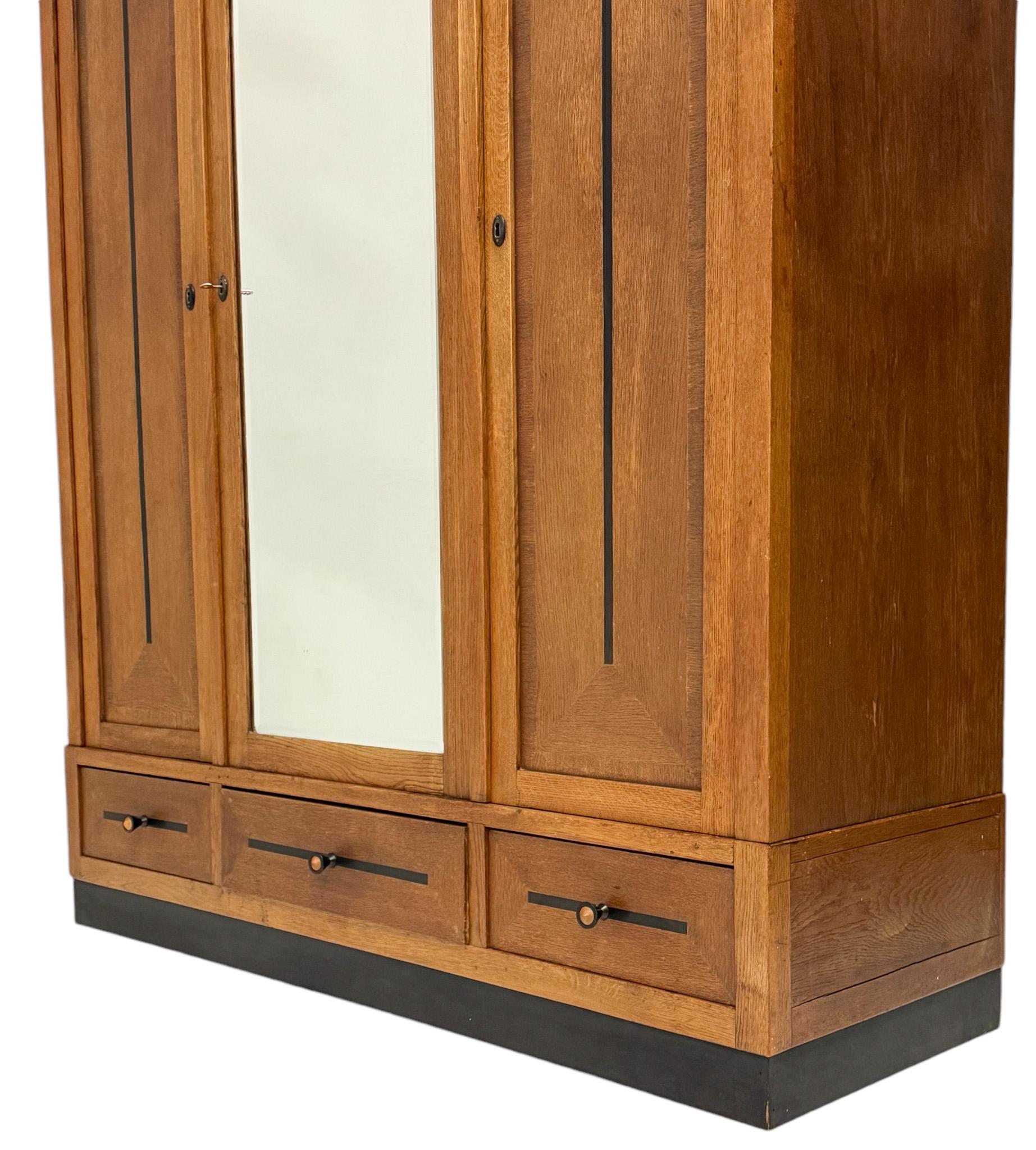 Art Deco Amsterdamse School Three-Door Armoire or Wardrobe, 1920s For Sale 2
