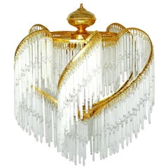 Art Deco and Art Nouveau Crystal Glass Fringe Hollywood Regency Gilt Chandelier