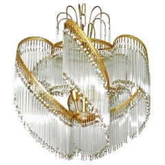 Art Deco and Art Nouveau Crystal Glass Fringe Hollywood Regency Gilt Chandelier