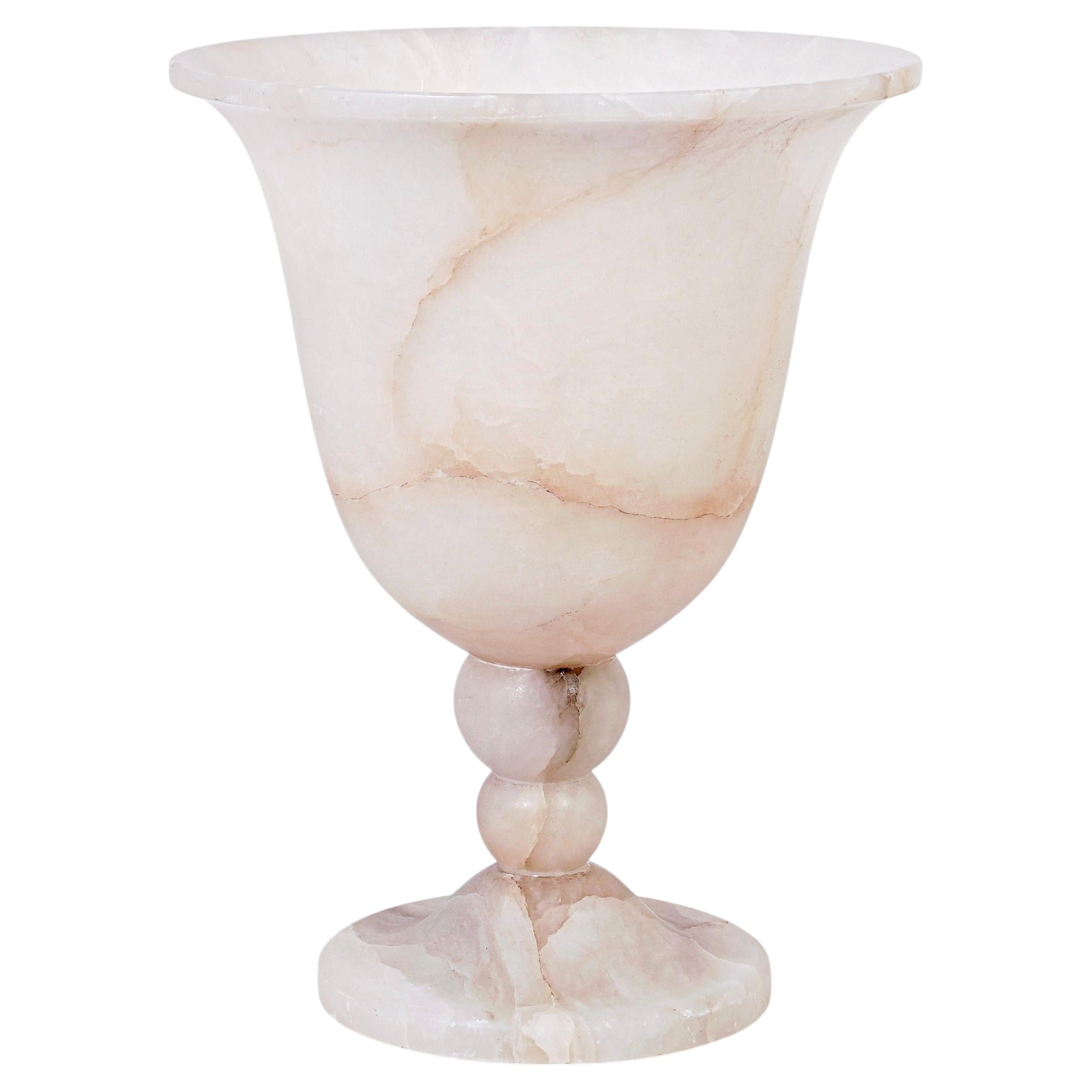 Henri Rapin style. Large Art Deco veined alabaster table lamp, France, 1930s