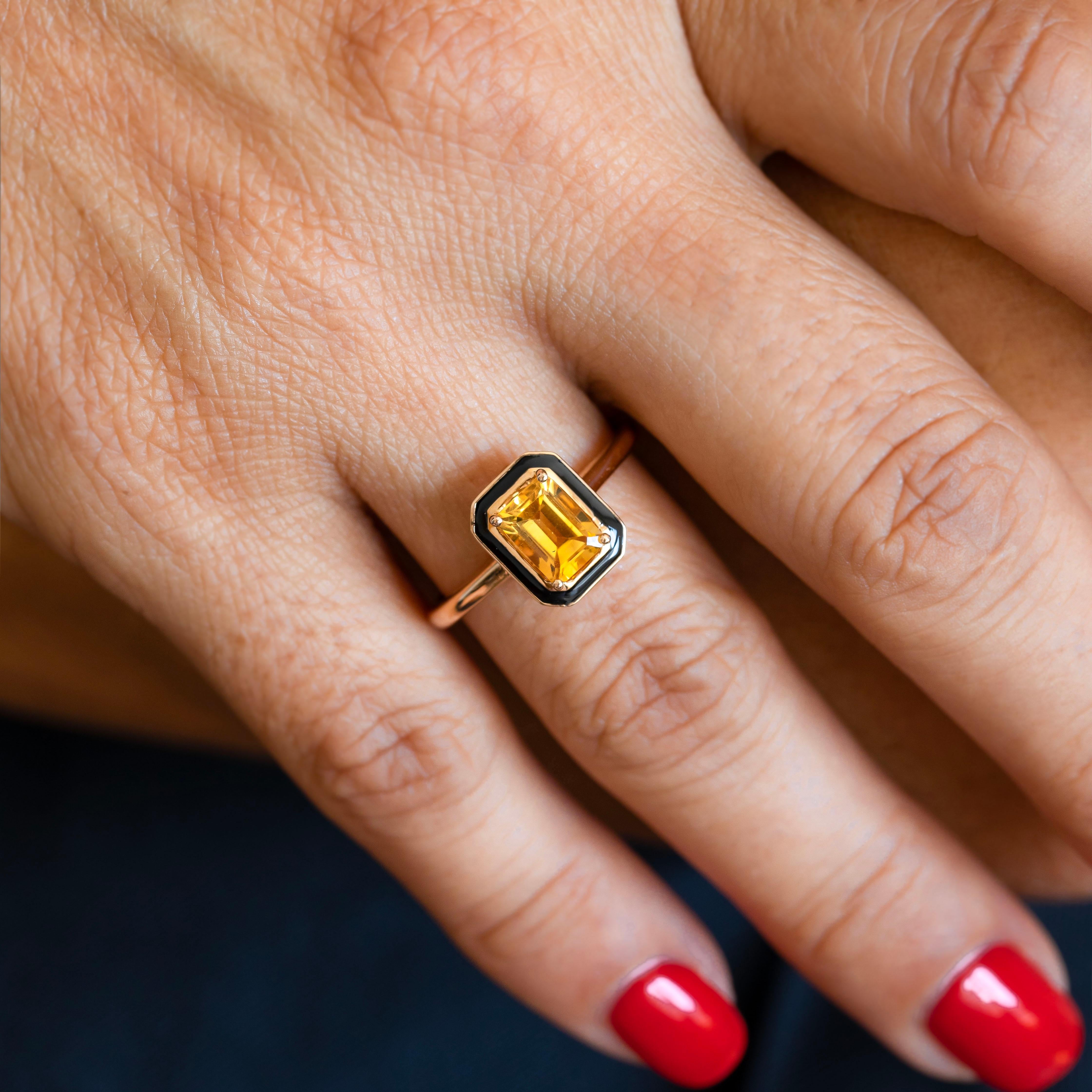 Art Deco and Cocktail Ring, 0.90-1.00 Ct Citrine Stone and 14K Solid Gold Ring In New Condition For Sale In ISTANBUL, TR