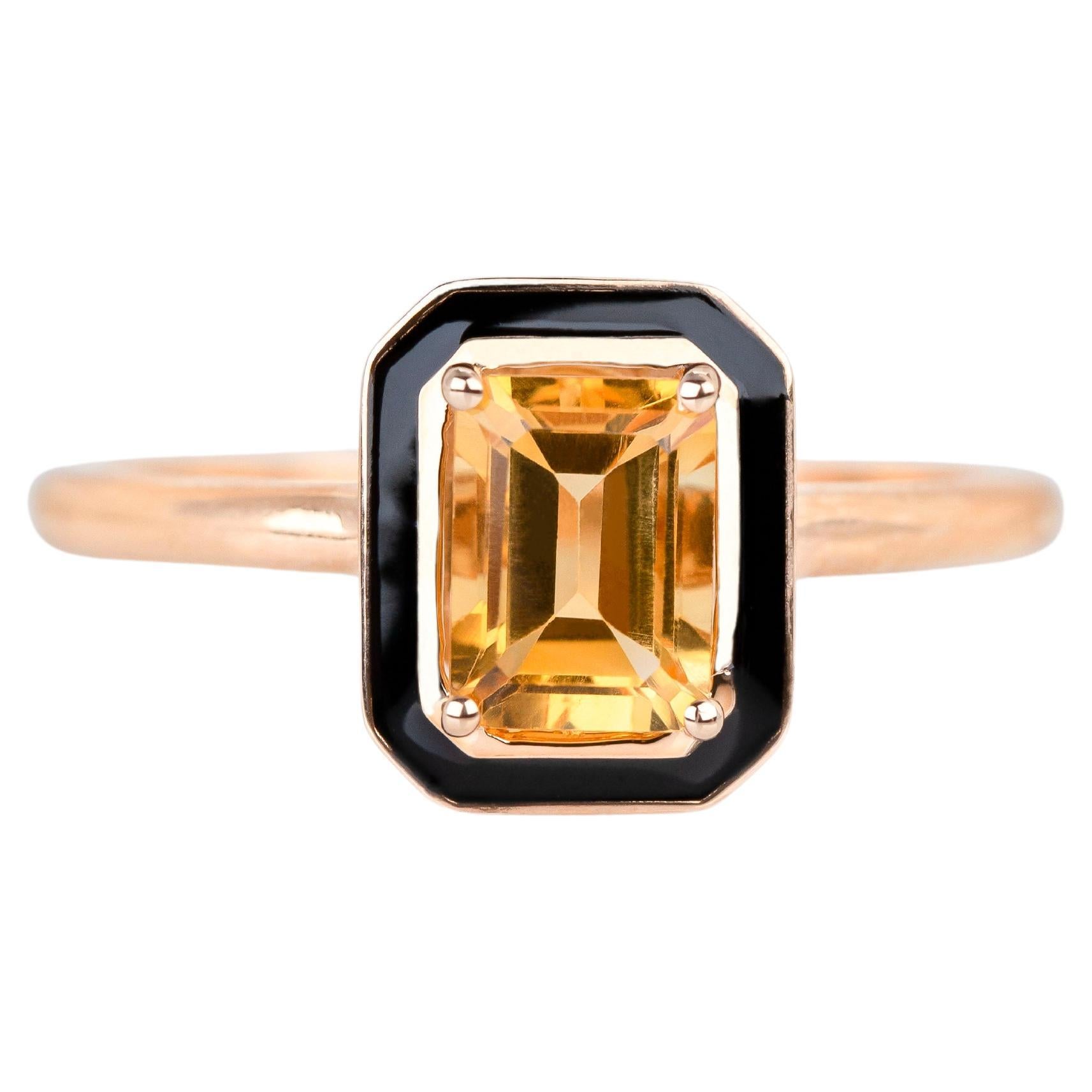 Art Deco and Cocktail Ring, 0.90-1.00 Ct Citrine Stone and 14K Solid Gold Ring For Sale