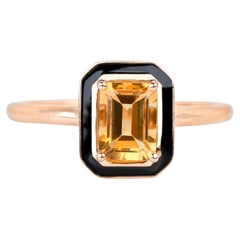 Anillo Art Decó y Cóctel, 0,90-1,00 qt Piedra de Citrino y Anillo de Oro Macizo de 14K