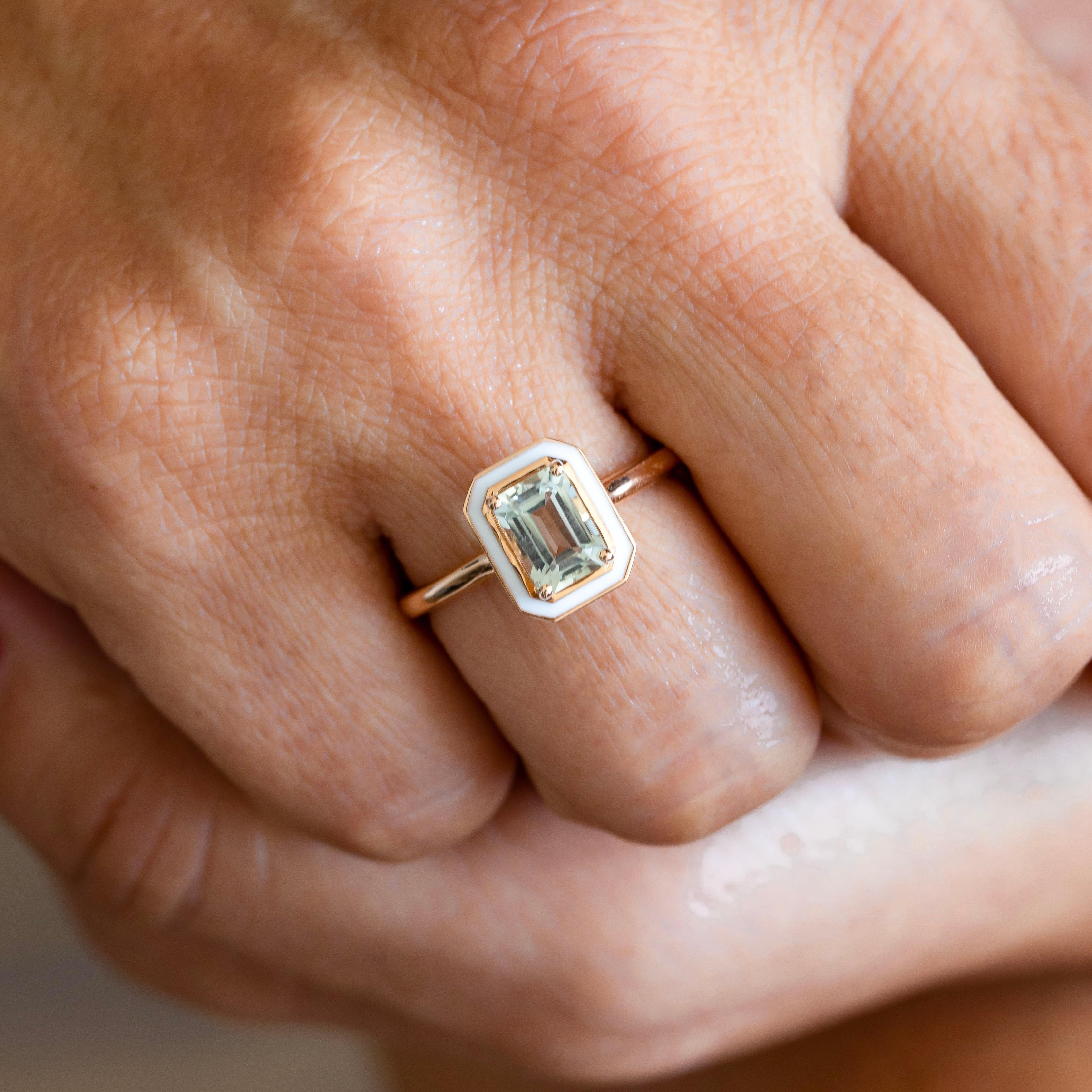 Art Deco and Cocktail Style Ring, 0.90-1.00 Ct Green Amethyst Stone and Colorful Enamel Ring, 14K Gold Cocktail Ring or 925 Sterling Silver

This ring was made with quality materials and excellent handwork. I guarantee the quality assurance of my