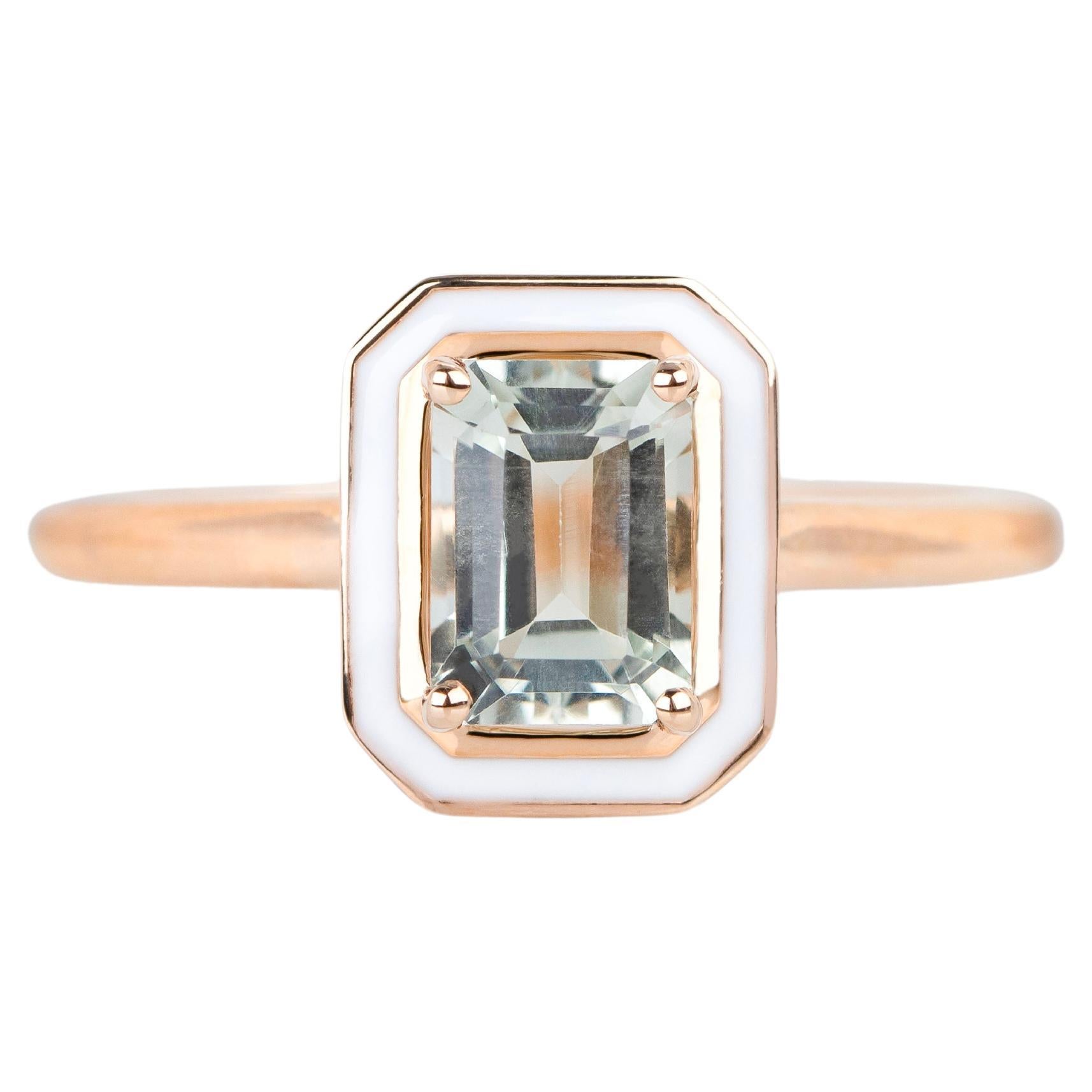 Art Deco and Cocktail Ring, 0.90-1.00 Ct Green Amethyst and 925 Silver Ring