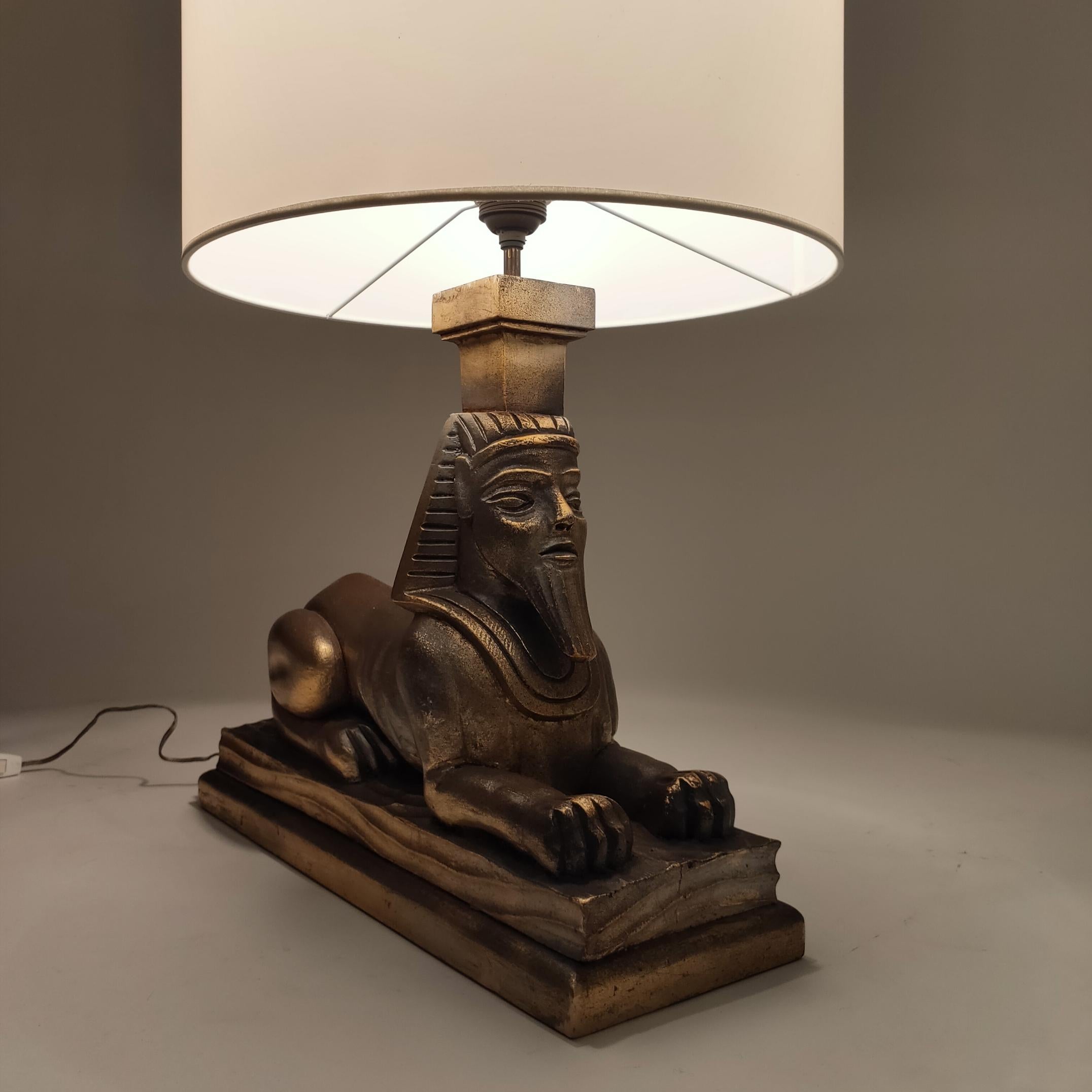 Art Deco and Egyptian style gilded table lamp, Spain, 1960s in vendita 2