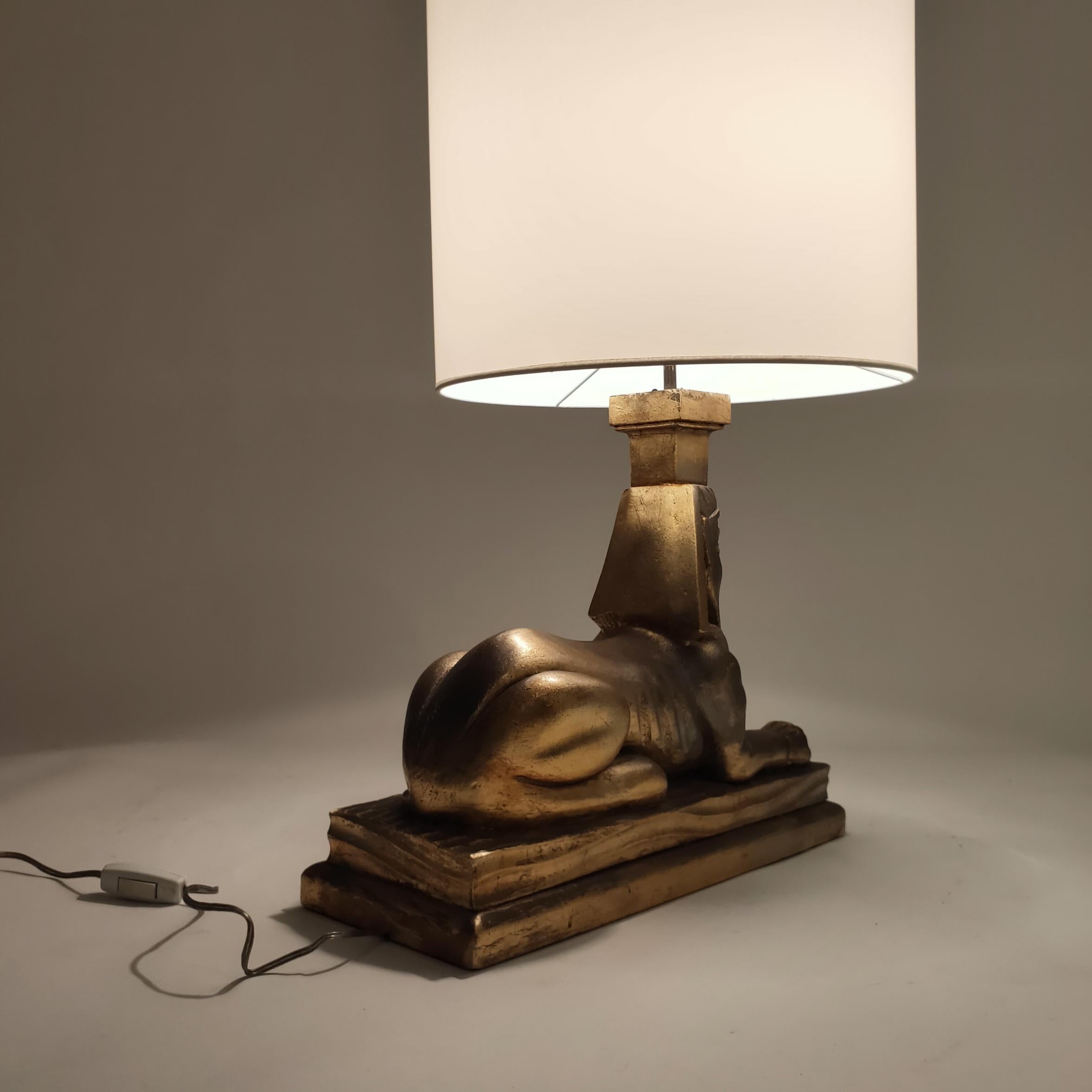 Art Deco and Egyptian style gilded table lamp, Spain, 1960s in vendita 3