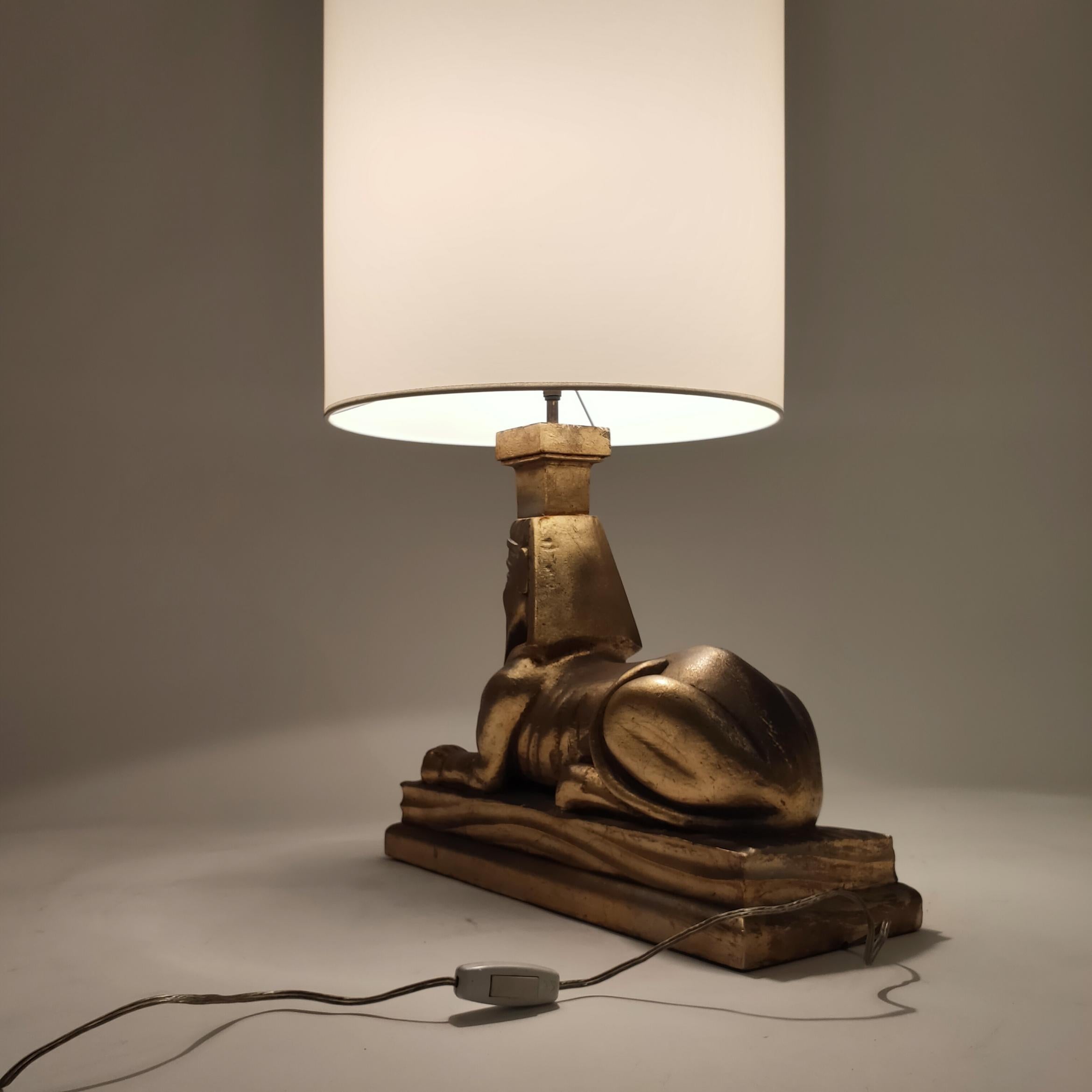 Art Deco and Egyptian style gilded table lamp, Spain, 1960s in vendita 4