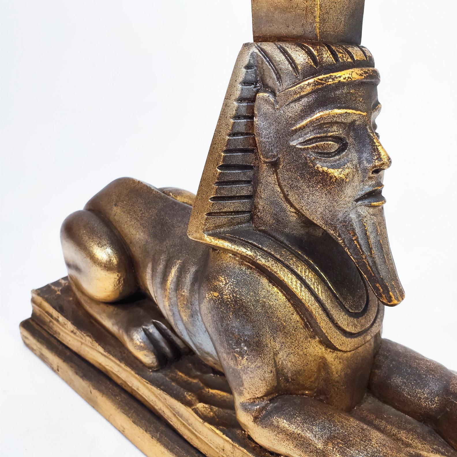 Art Deco and Egyptian style gilded table lamp, Spain, 1960s in vendita 6