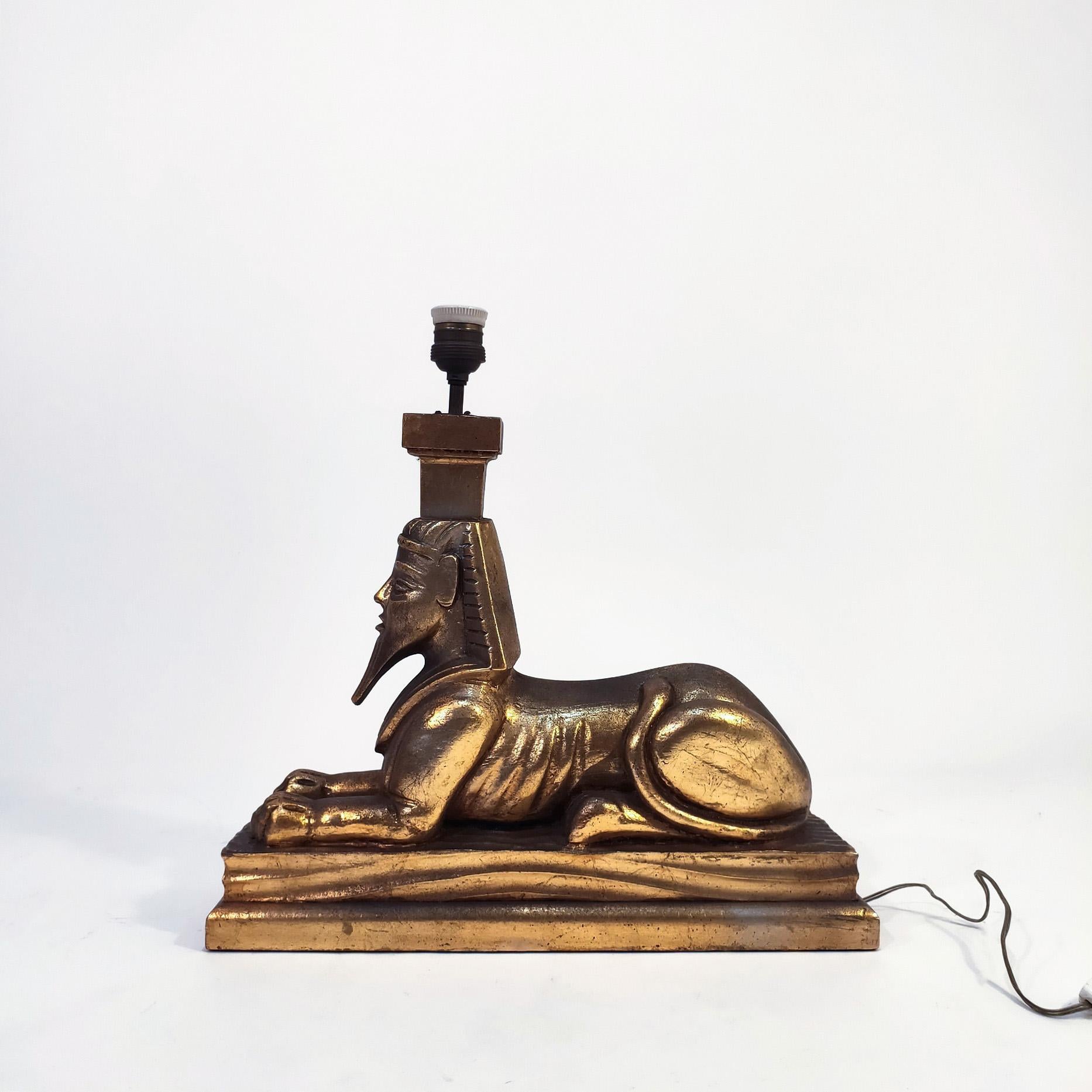 Art Déco Art Deco and Egyptian style gilded table lamp, Spain, 1960s in vendita