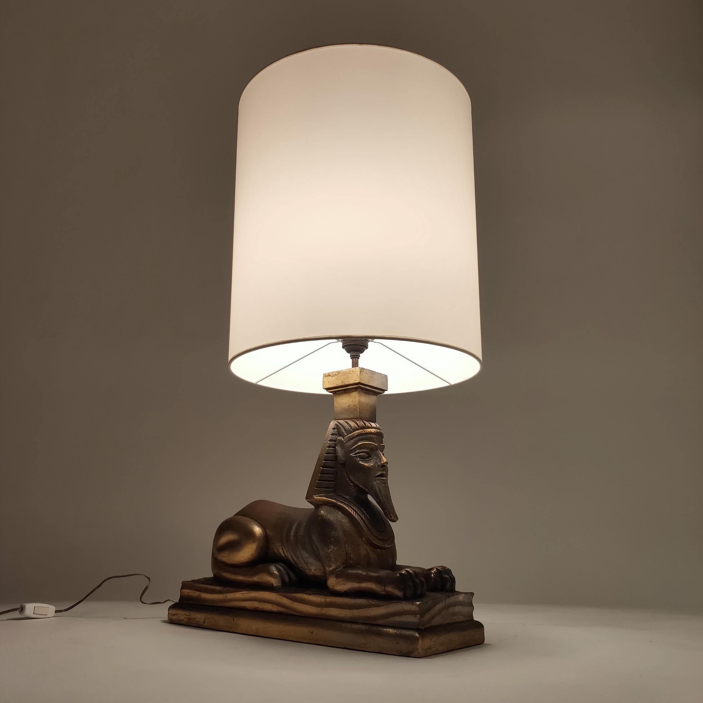 Art Deco and Egyptian style gilded table lamp, Spain, 1960s in vendita 1