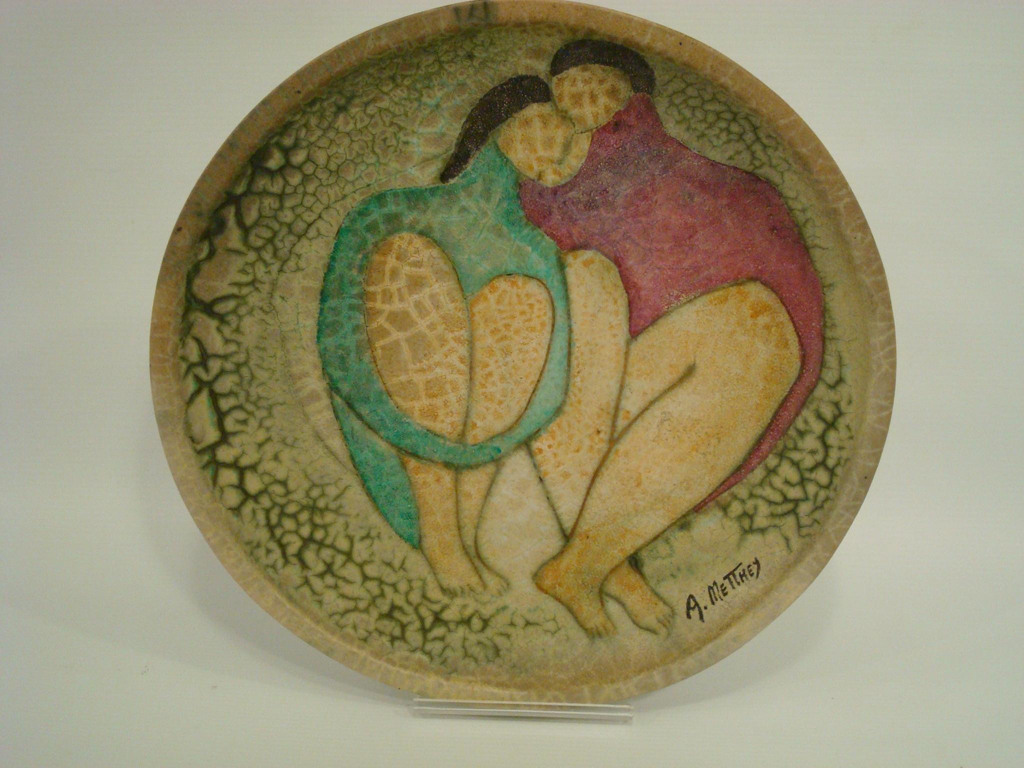 Glasierter Keramikteller/Platte von Andre Metthey im Art dco-Stil. Frankreich 1910-20 im Angebot 6
