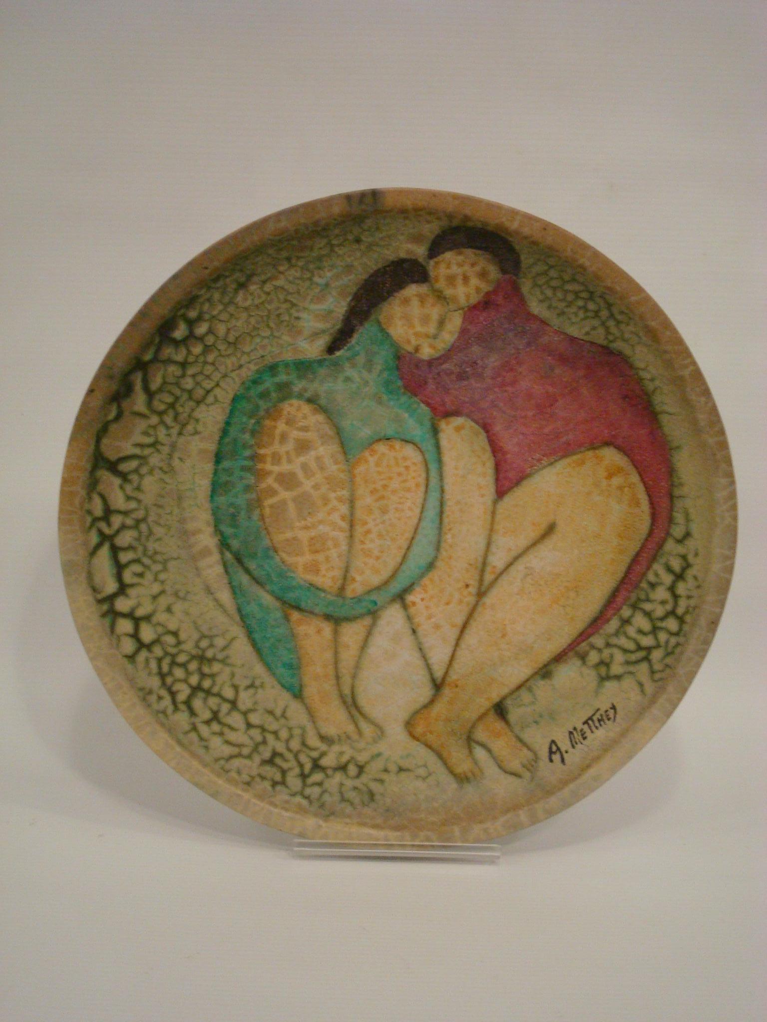 Assiette / chargeur en cramique maille Art Dco Andre Metthey. France 1910-20 en vente 4