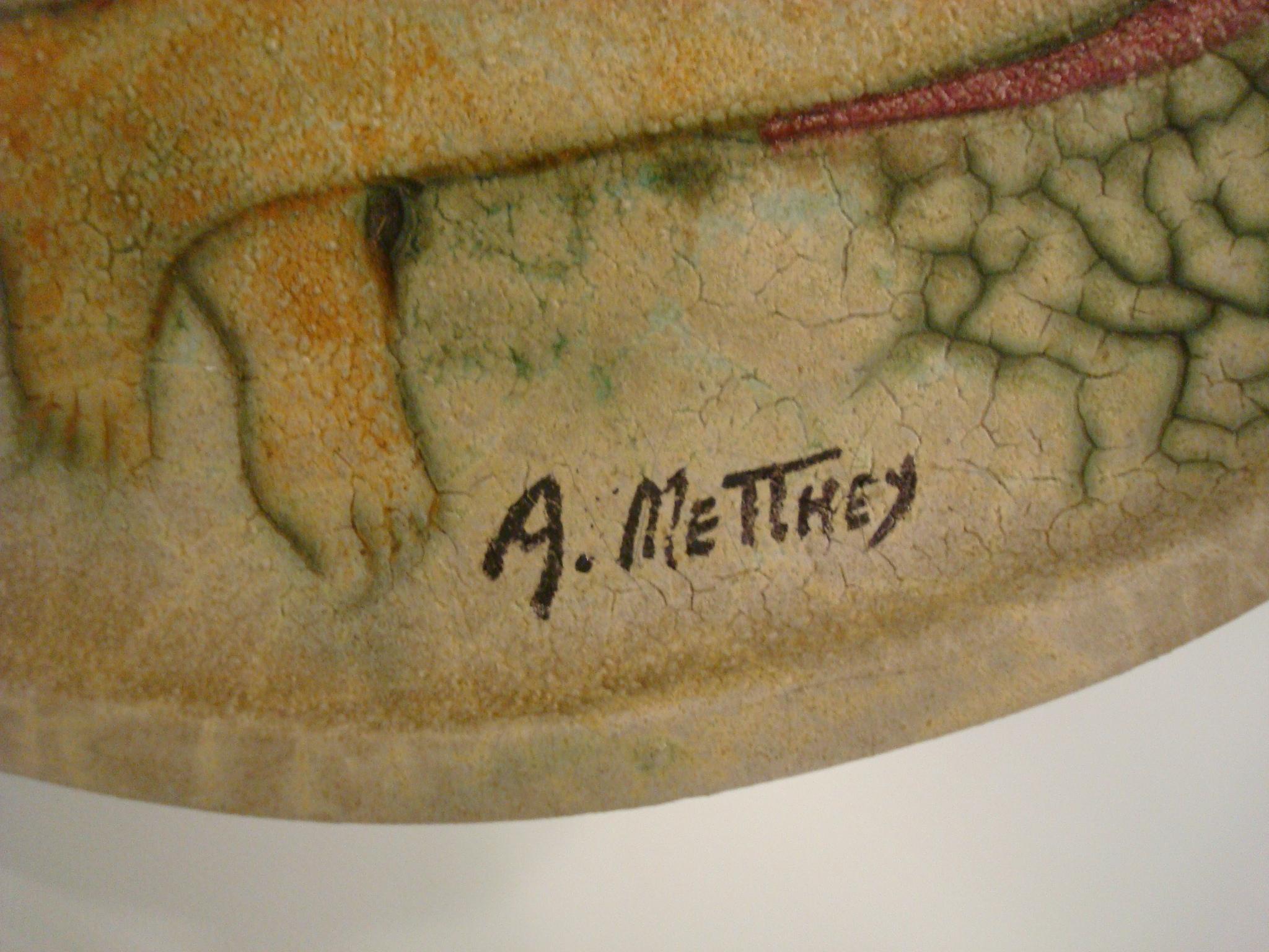 Art déco Assiette / chargeur en cramique maille Art Dco Andre Metthey. France 1910-20 en vente