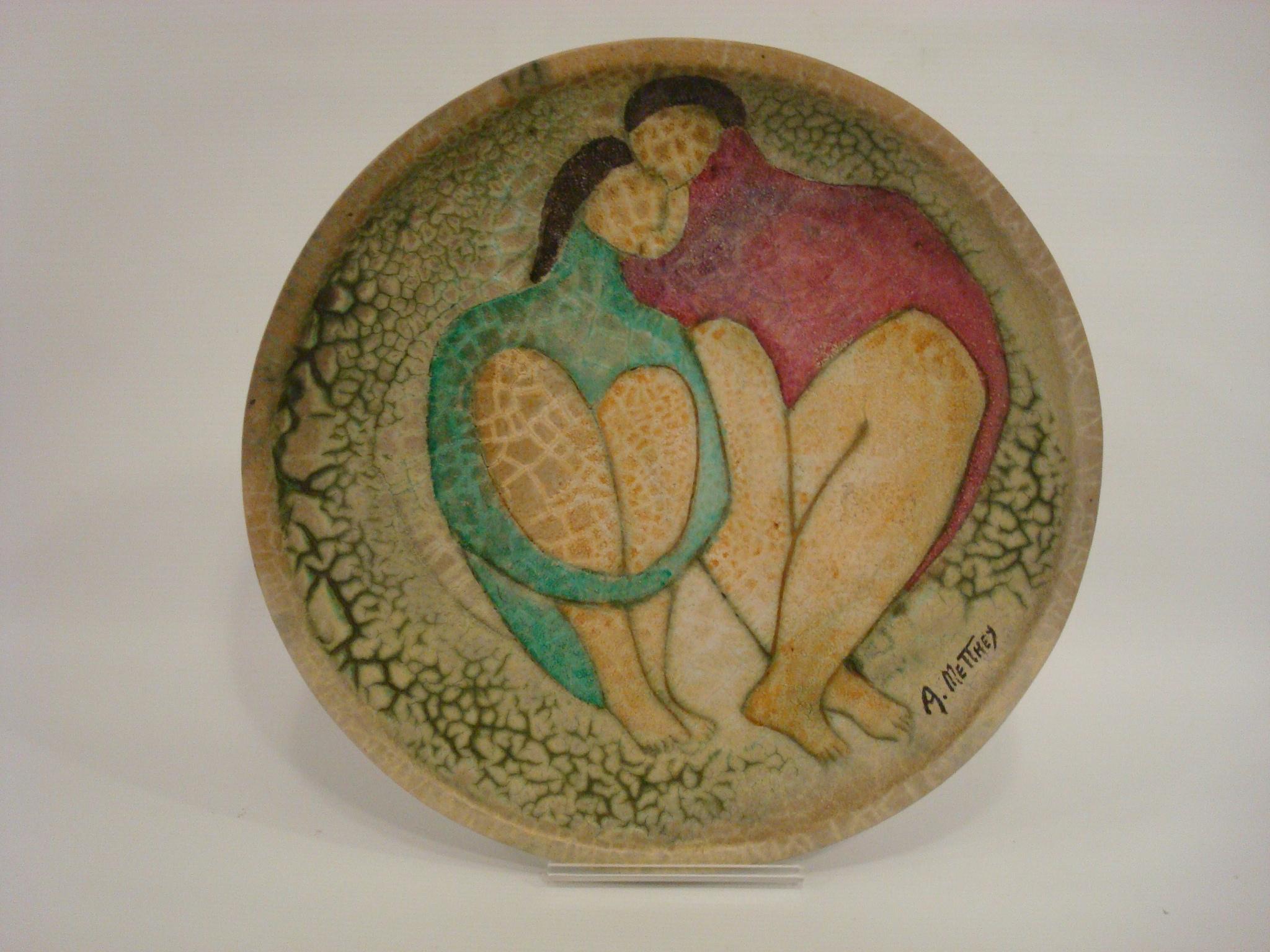 Vernissé Assiette / chargeur en cramique maille Art Dco Andre Metthey. France 1910-20 en vente