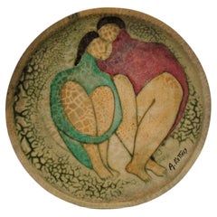 Glasierter Keramikteller/Platte von Andre Metthey im Art dco-Stil. Frankreich 1910-20