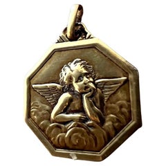 Art Deco Angel Pendant/ Angel Charm /18k Gold/ France