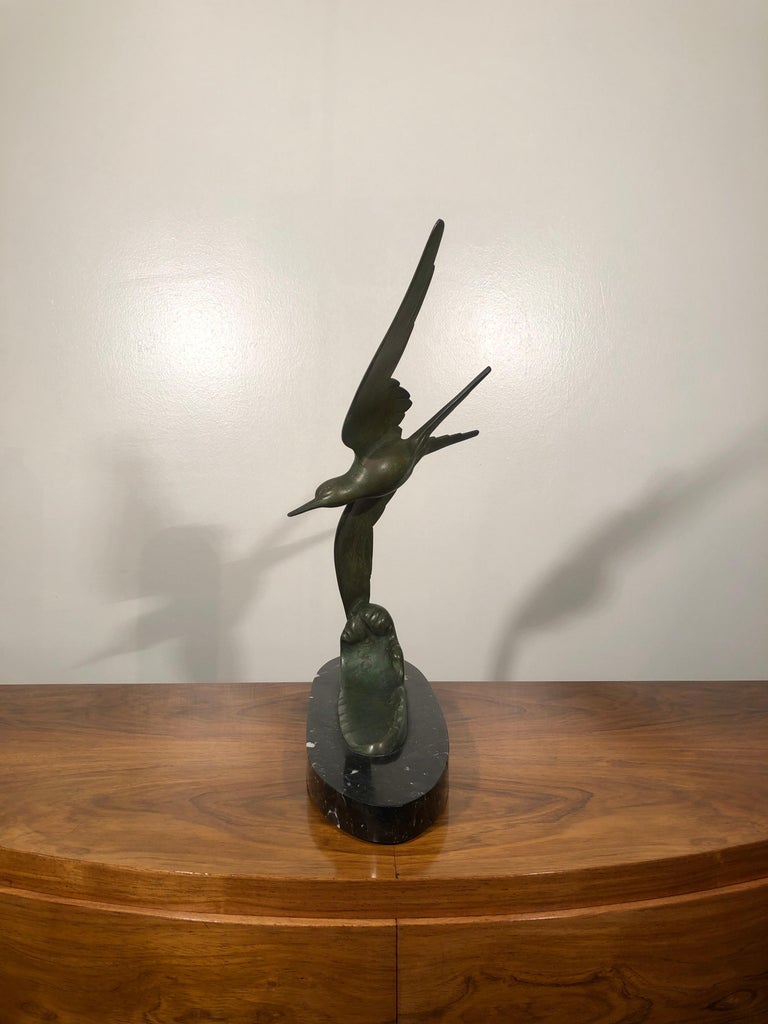 Art Deco Animal Bird Shaped Bronze Sculpture on Black Marble Base ...
