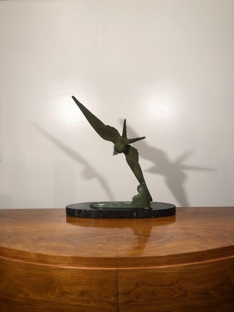 Art Deco Animal Bird Shaped Bronze Sculpture on Black Marble Base ...