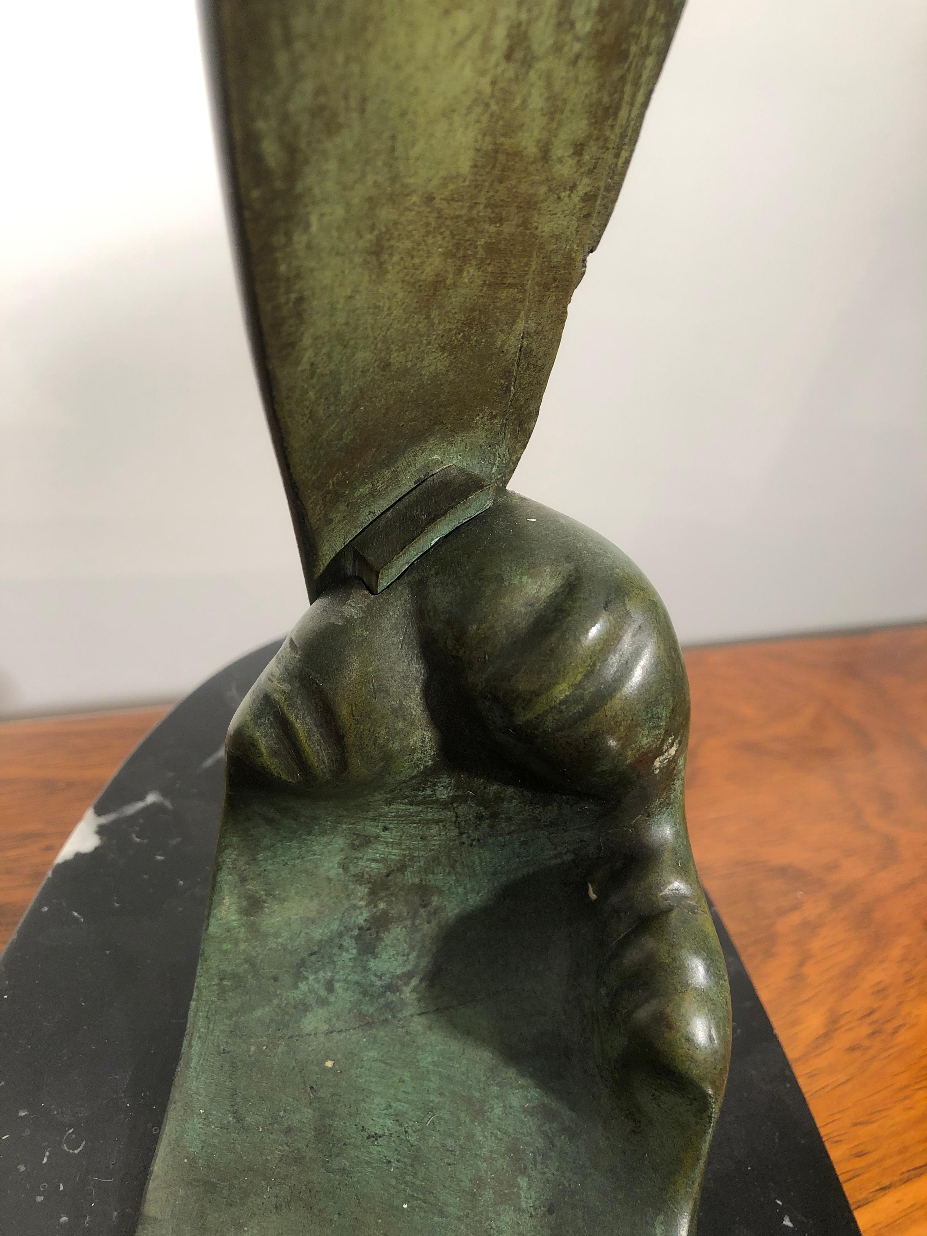 Art Deco Animal Bird Shaped Bronze Sculpture on Black Marble Base Signed Secondo 1
