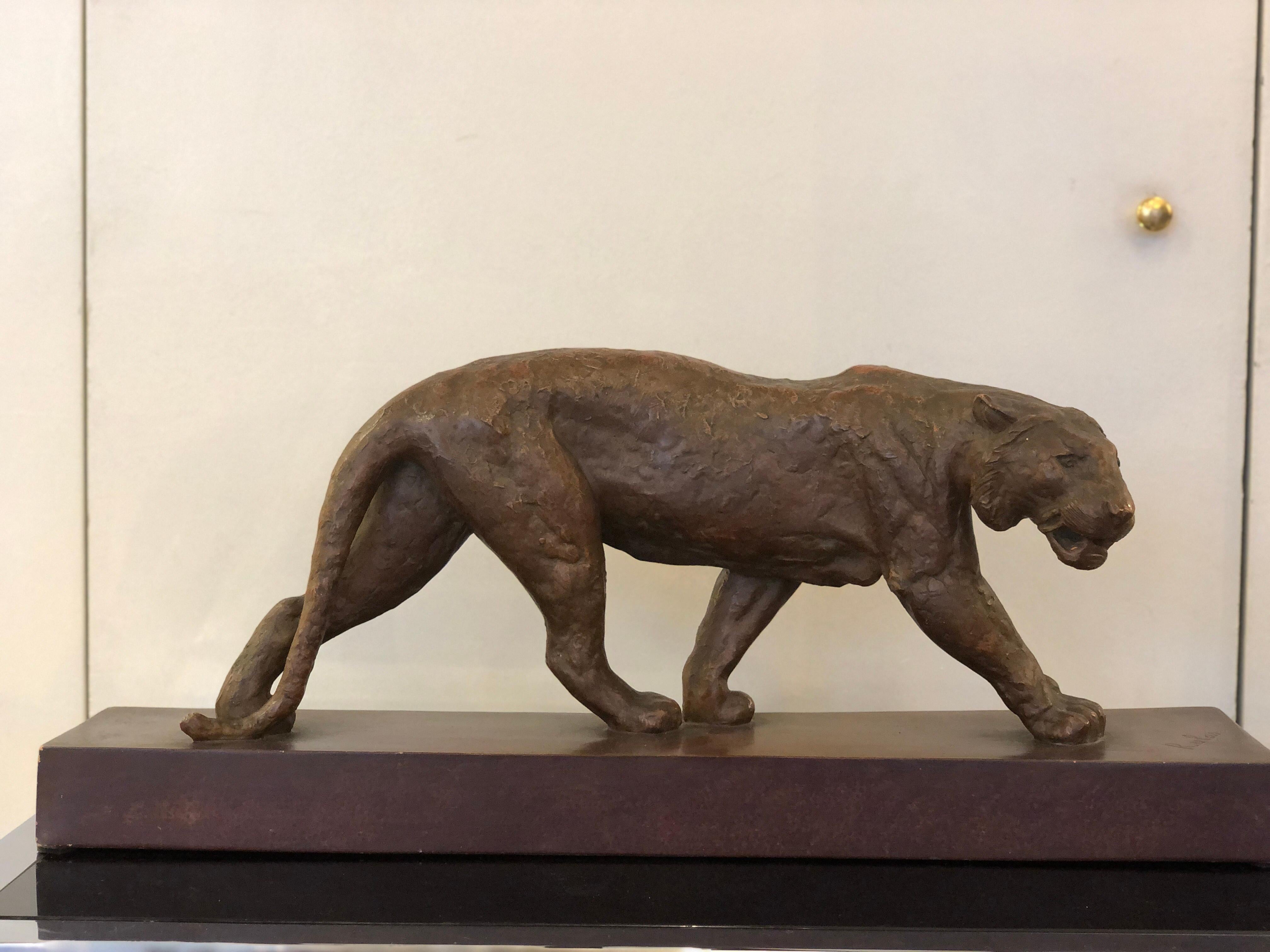 French Art Deco Animal Brown Clay Sculpture by Rulas