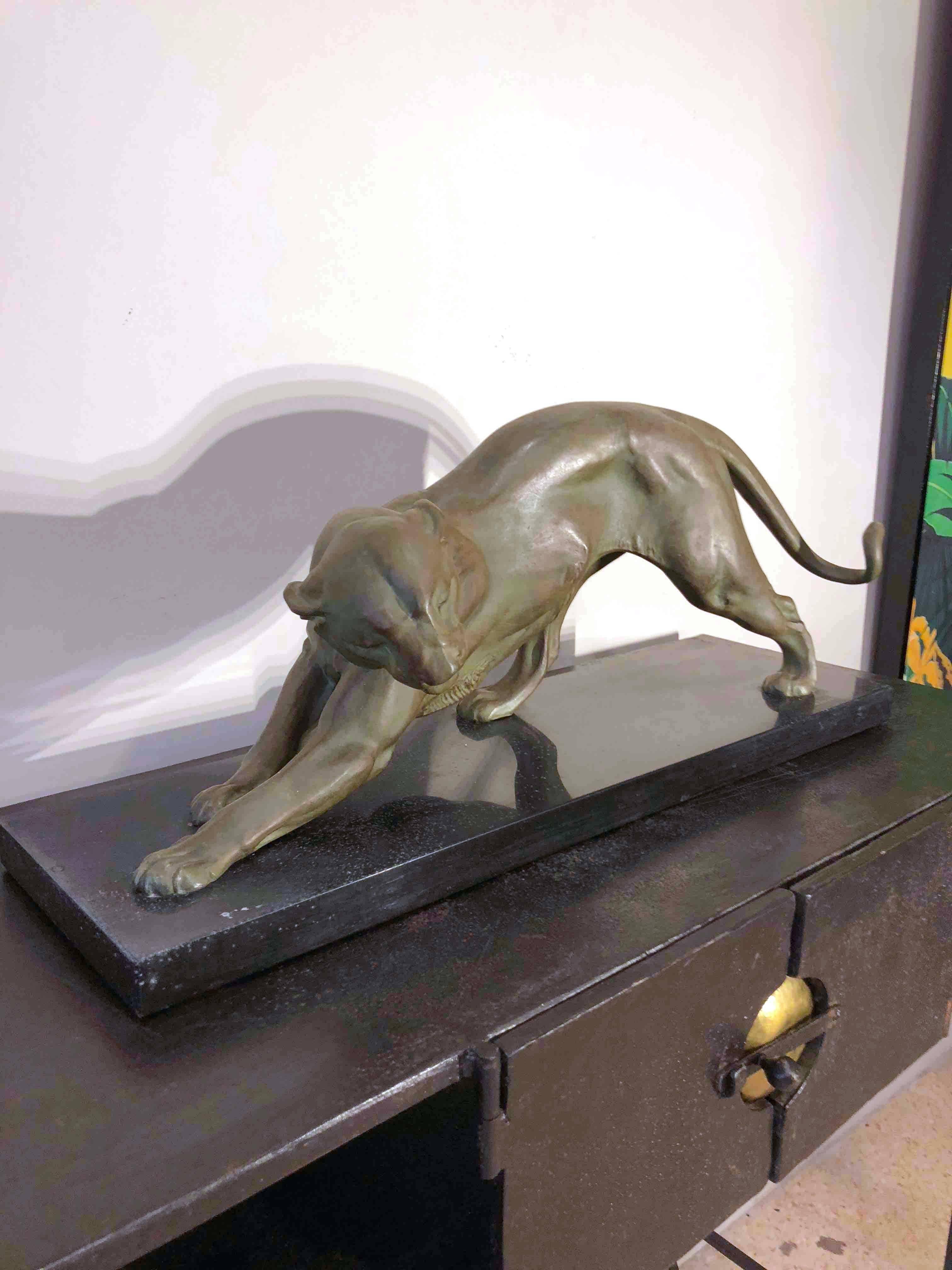 Art Deco Animal Panther on Black Marble Base Sculpture, France, 1930 4