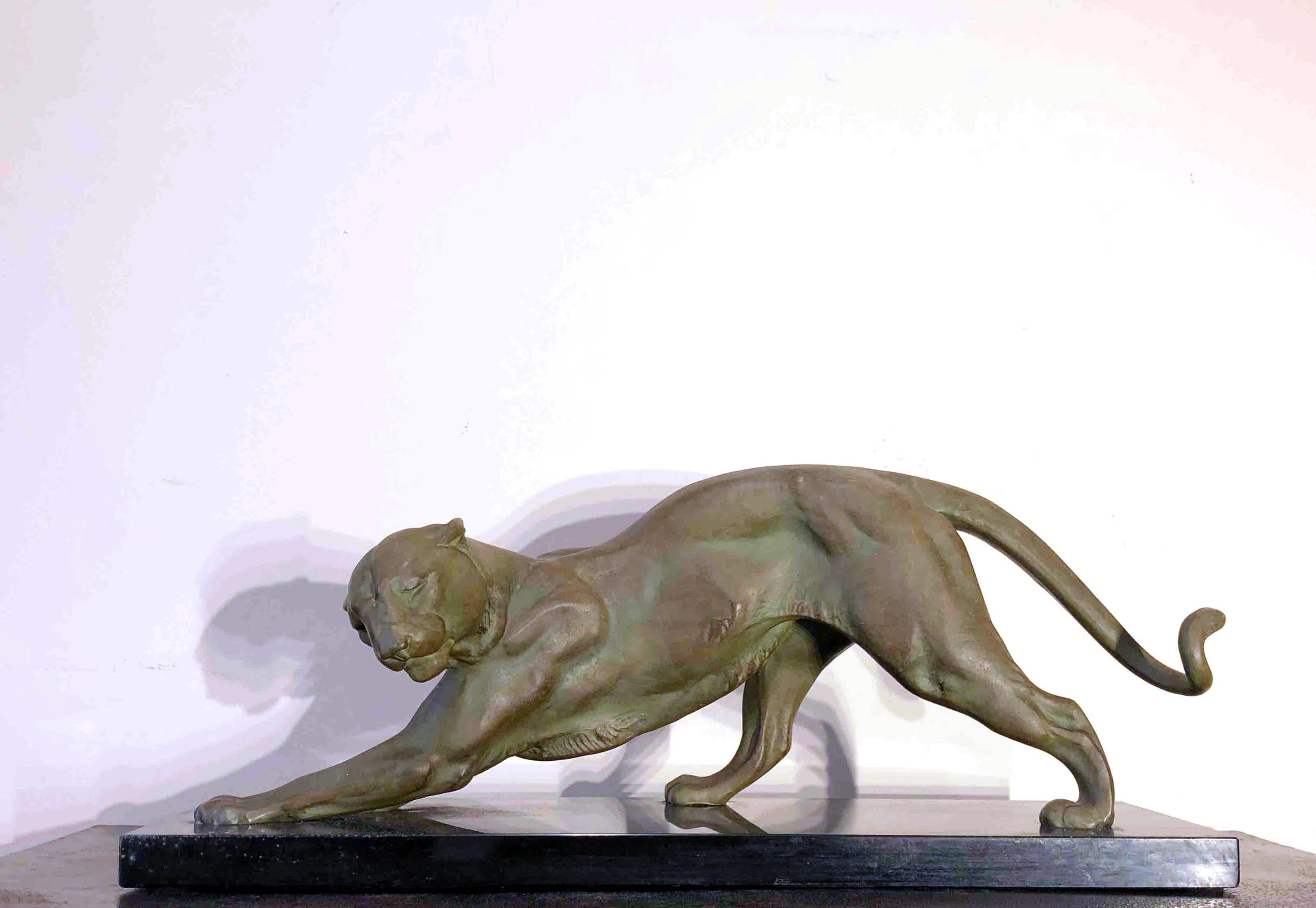 Art Deco Animal Panther on Black Marble Base Sculpture, France, 1930 2