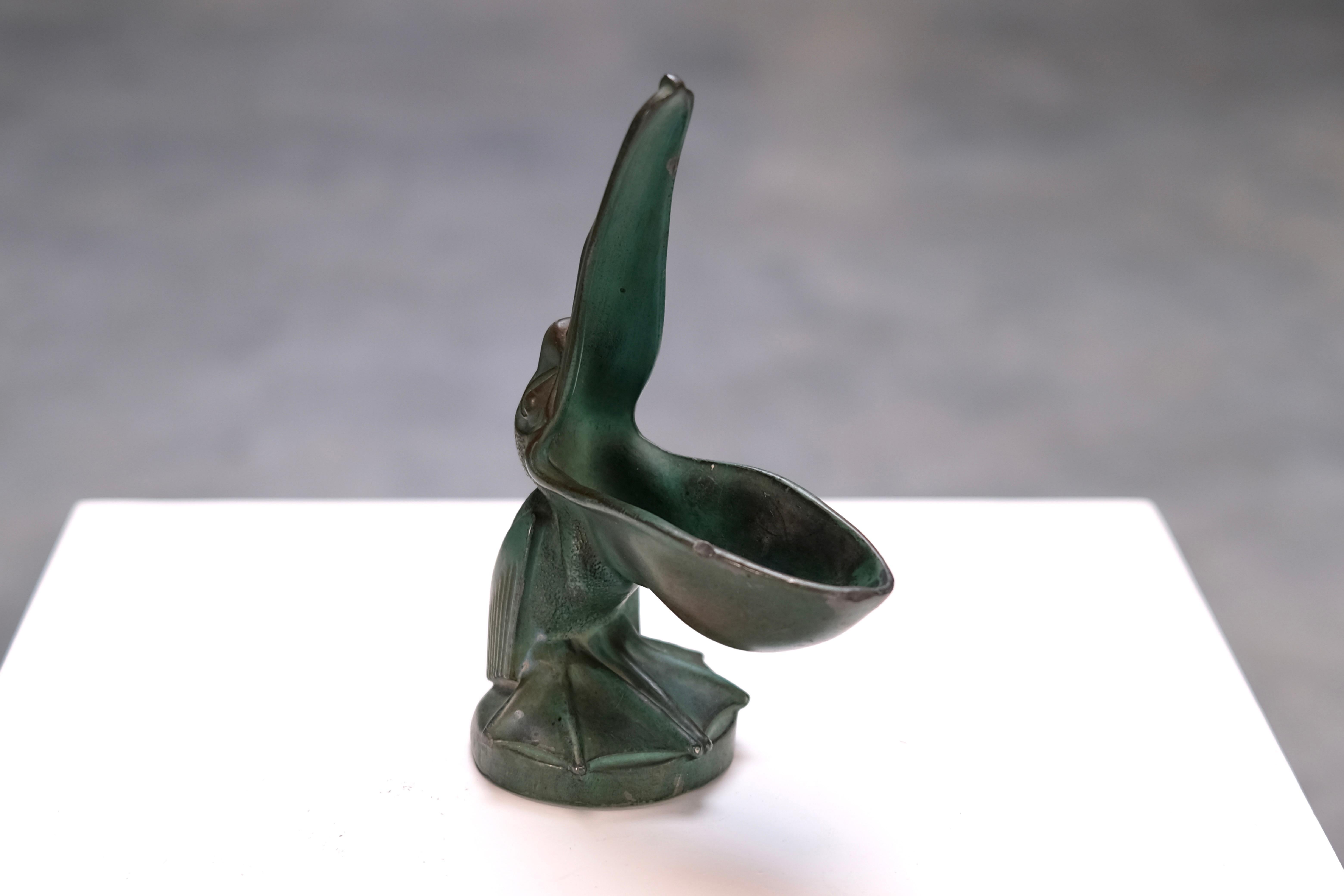 French Art Deco Animal Sculpture, Pelican Ring Dish by Max Le Verrier, France, 1930s For Sale
